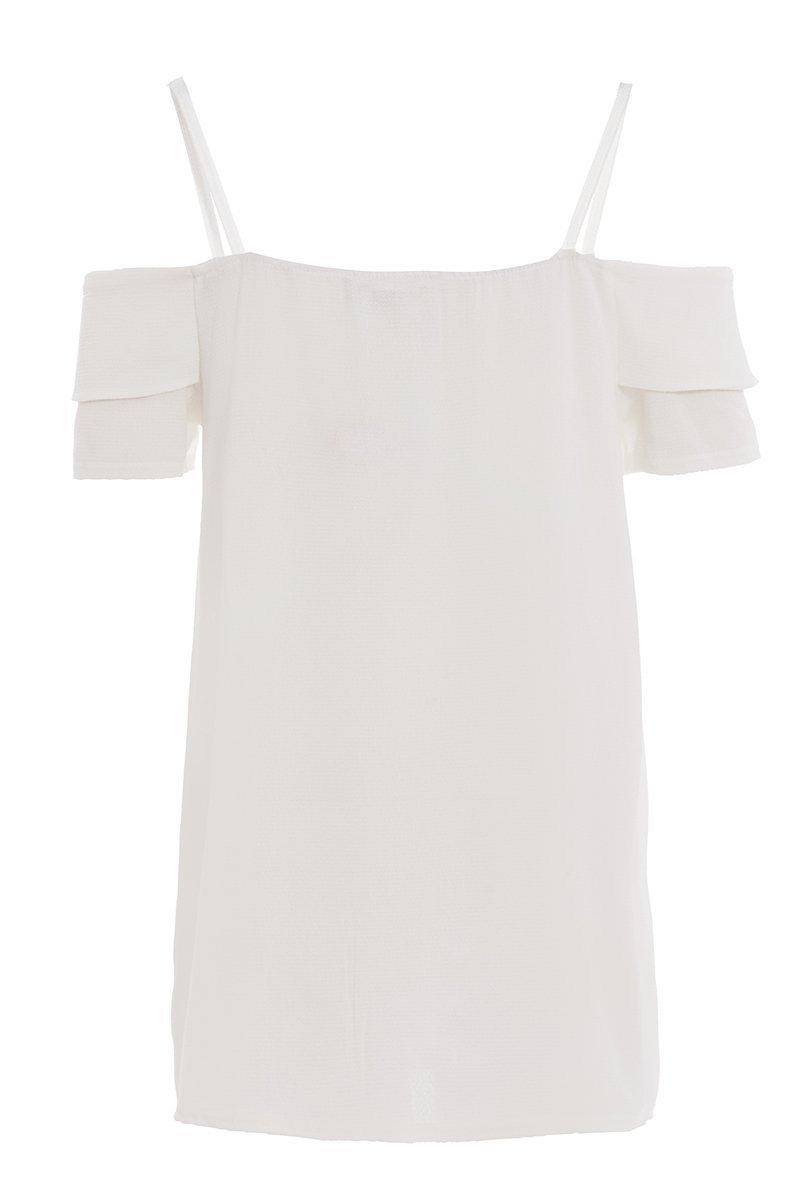 Cream Button Strap Cold Shoulder Top