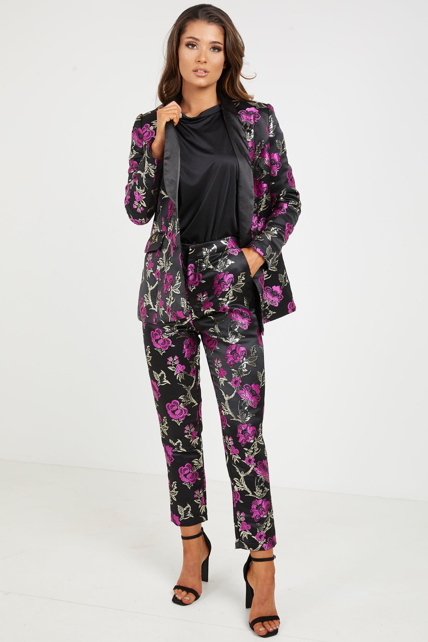 Black/Magenta Jacquard Embrodied Straight Leg Trouser