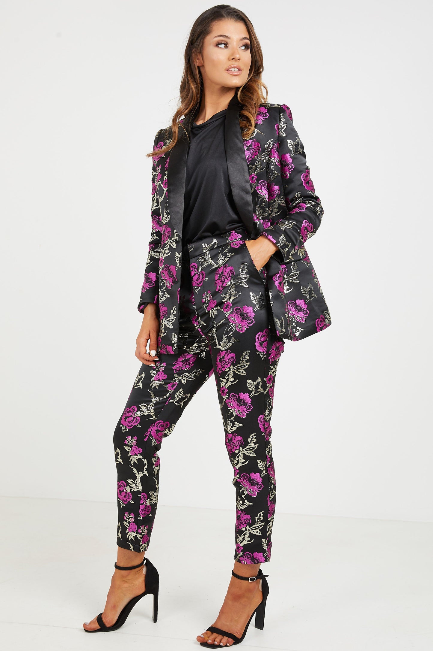 Black/Magenta Jacquard Embrodied Straight Leg Trouser