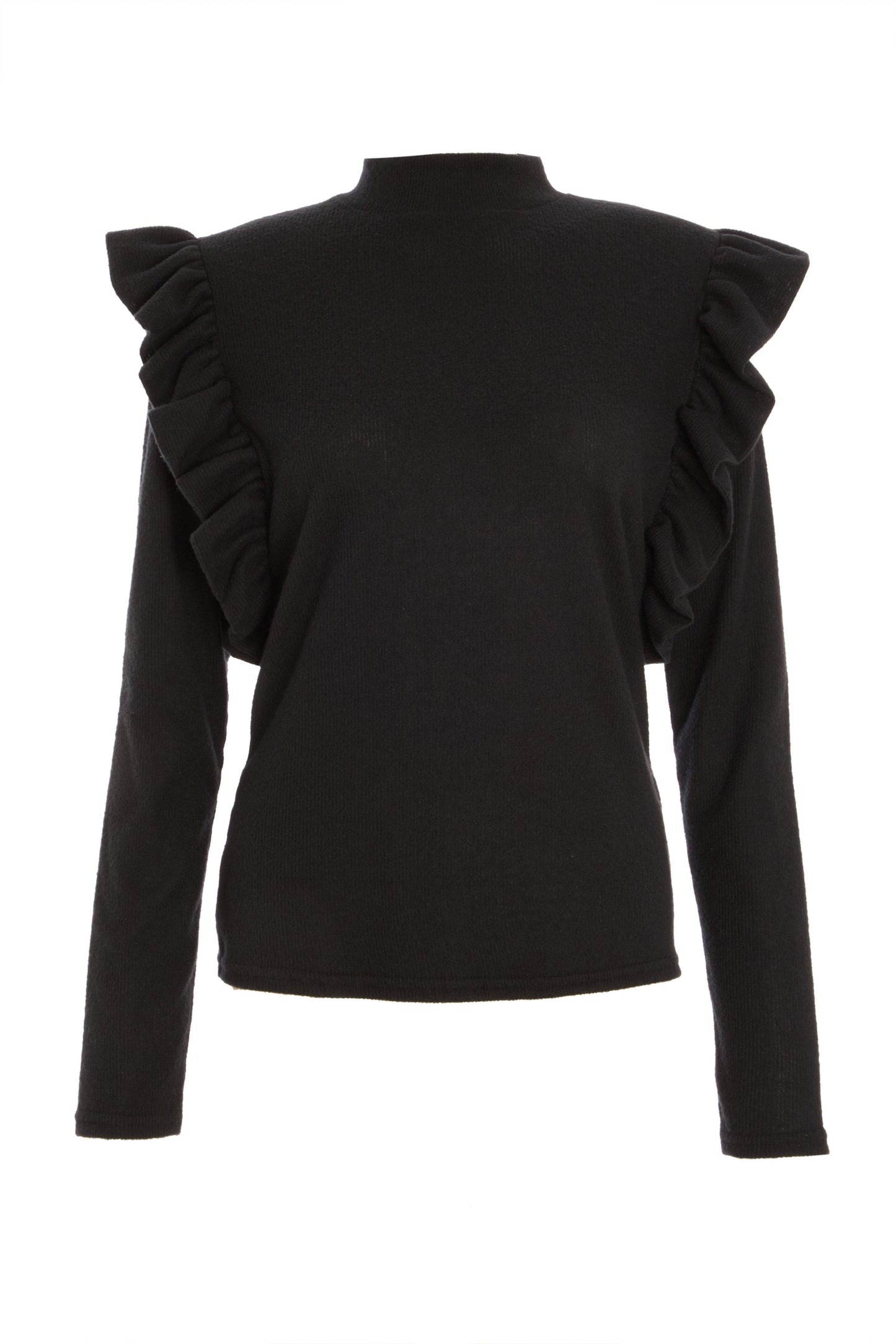 Black Frill Ribbed Top