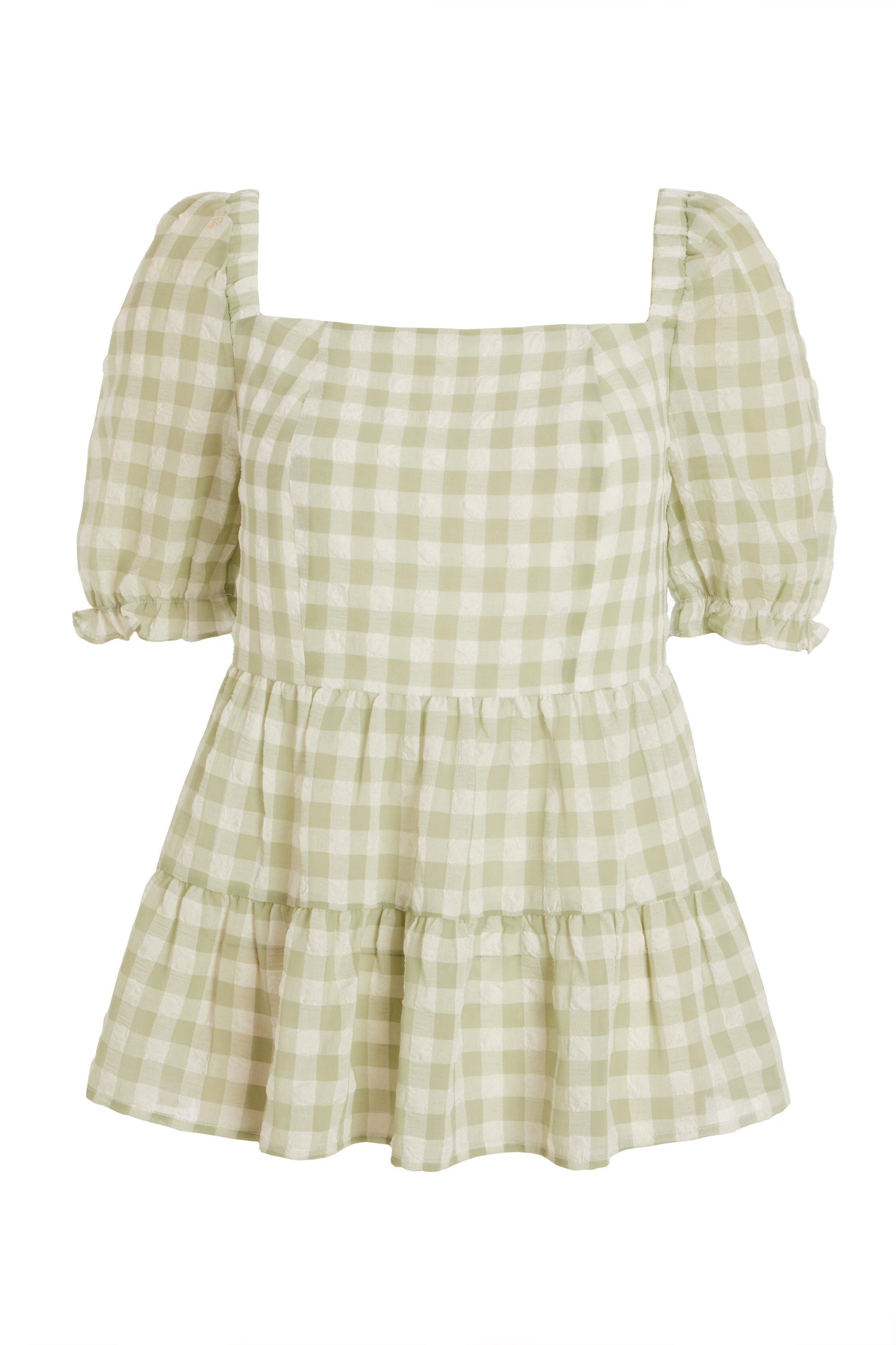 Sage Gingham Puff Sleeve Top