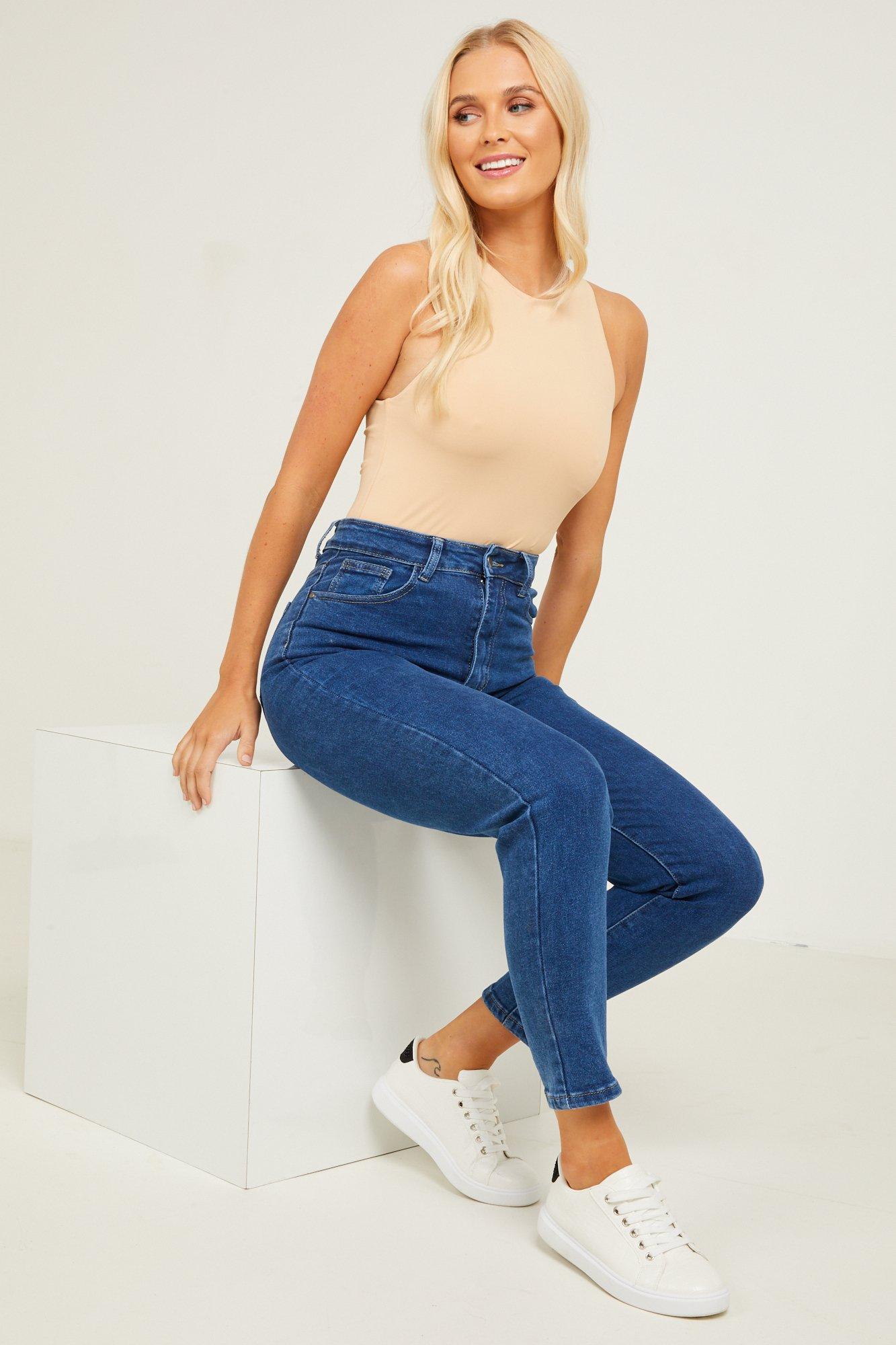 Blue Denim Mom Jeans — DARK BLUE / 10