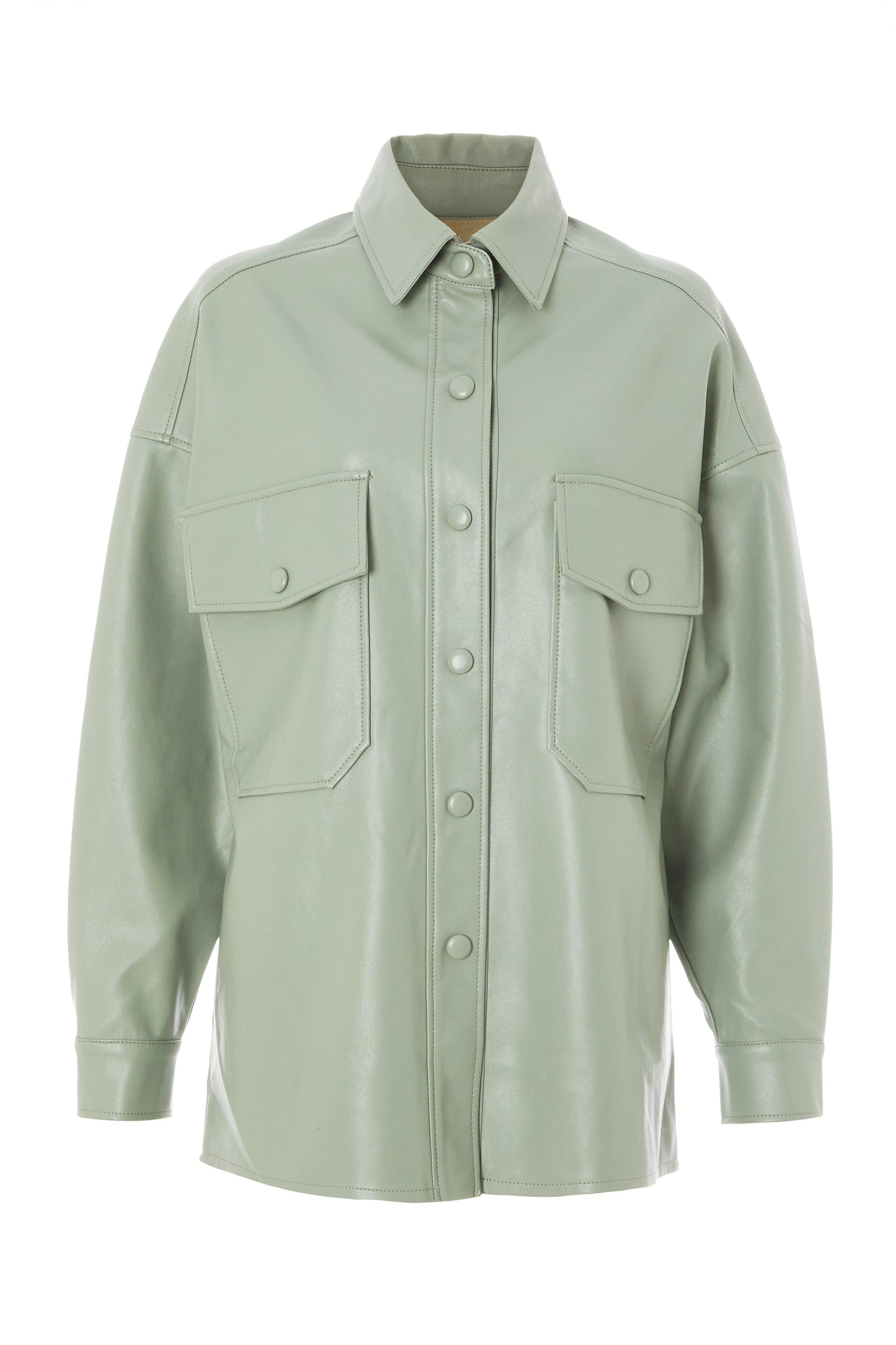 Sage Faux Leather Shacket