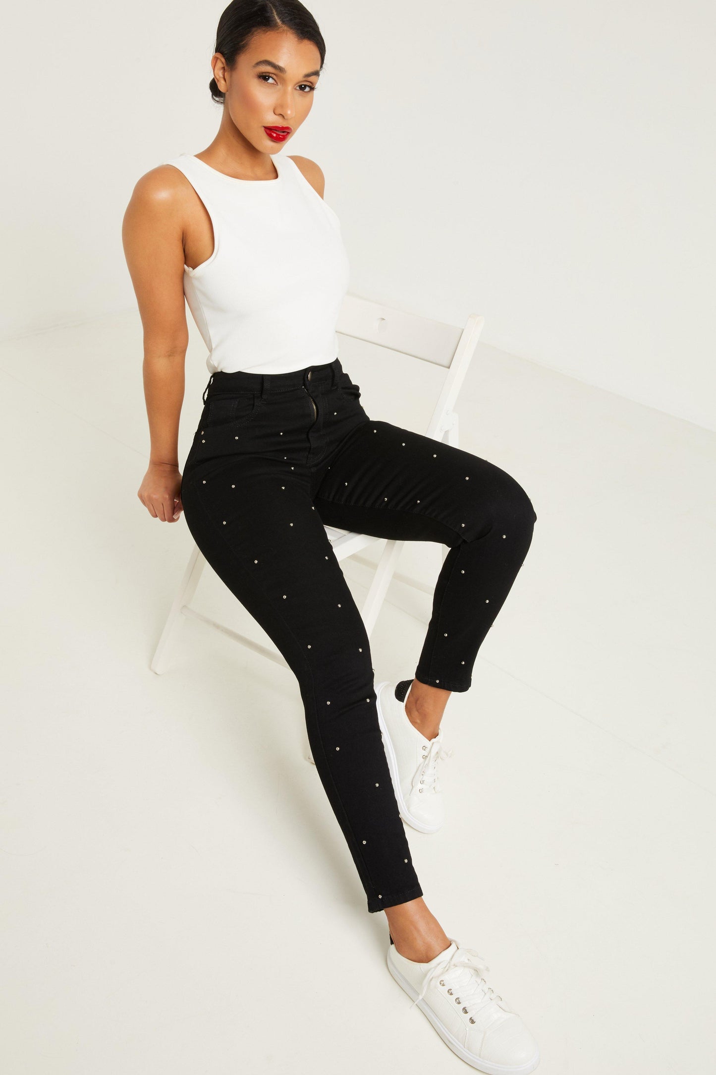 Black Stud Front Skinny Jeans
