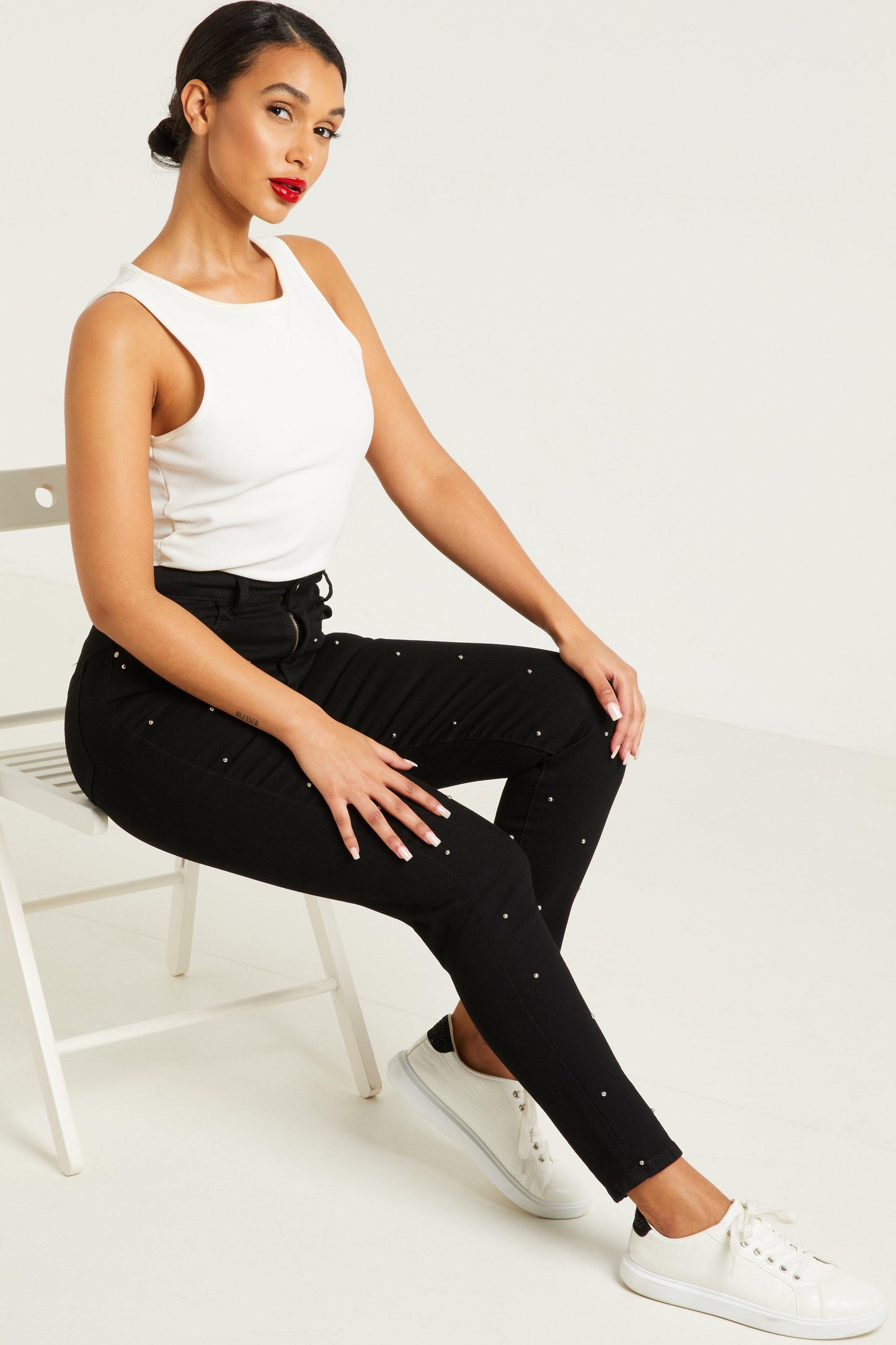 Black Stud Front Skinny Jeans