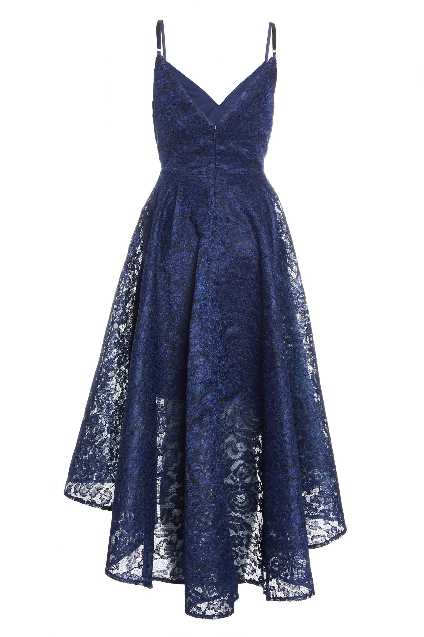 Navy Lace Dip Hem Midi Dress
