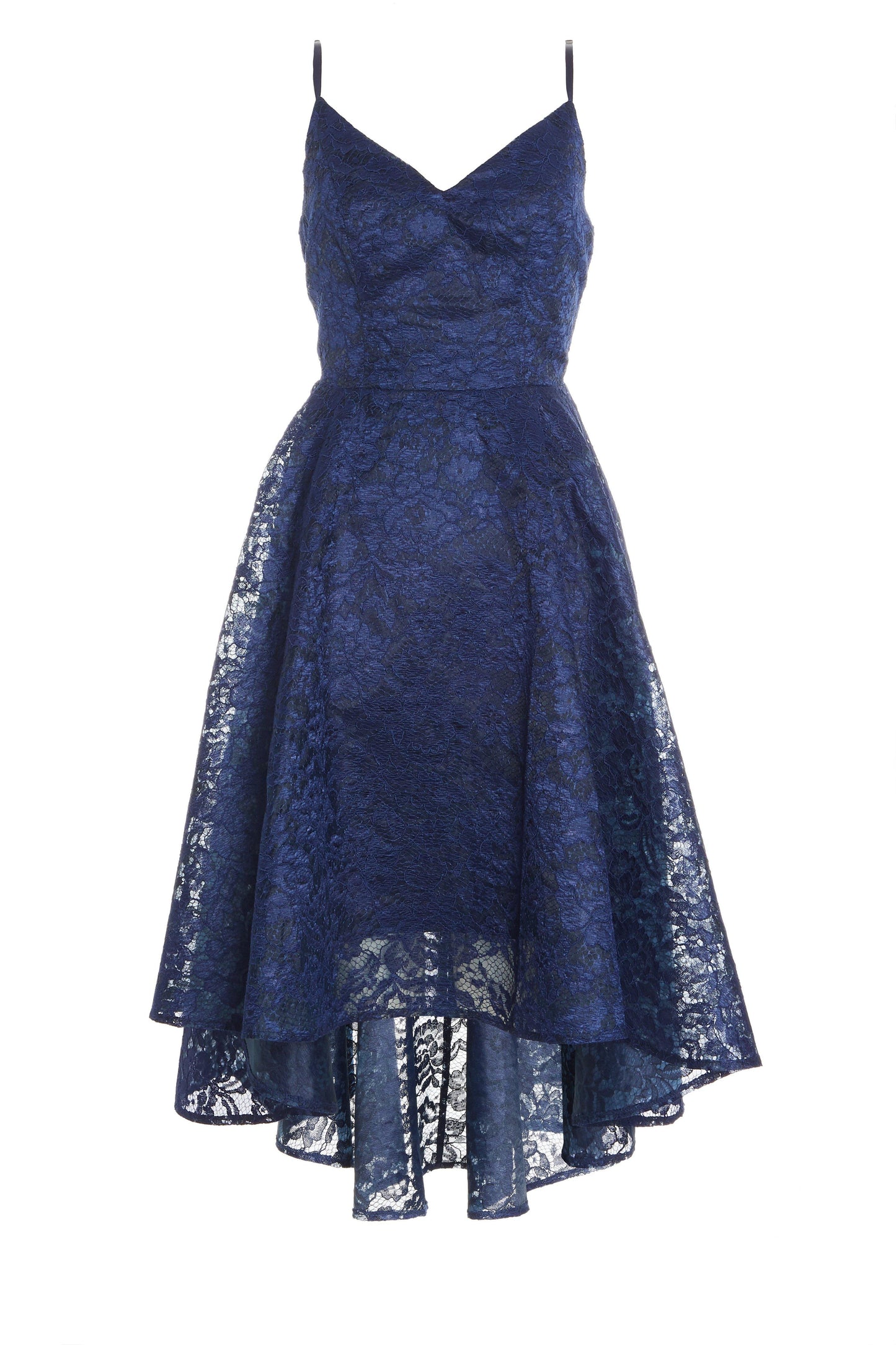 Navy Lace Dip Hem Midi Dress