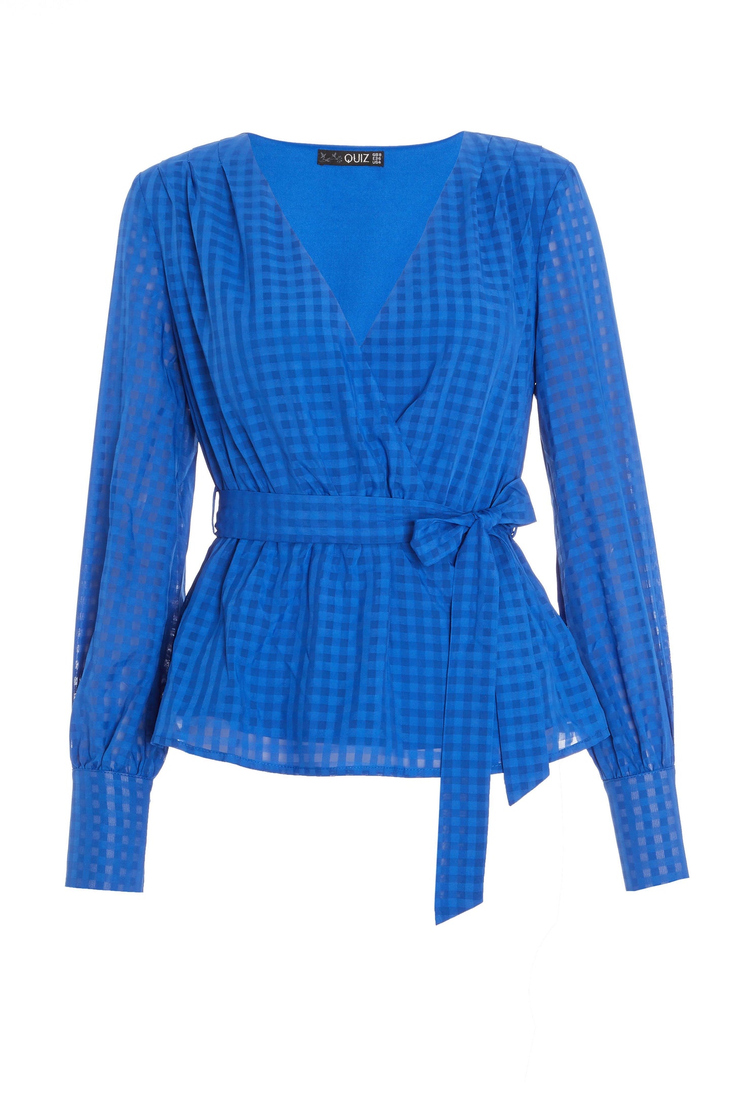Blue Check Chiffon Wrap Top — 12