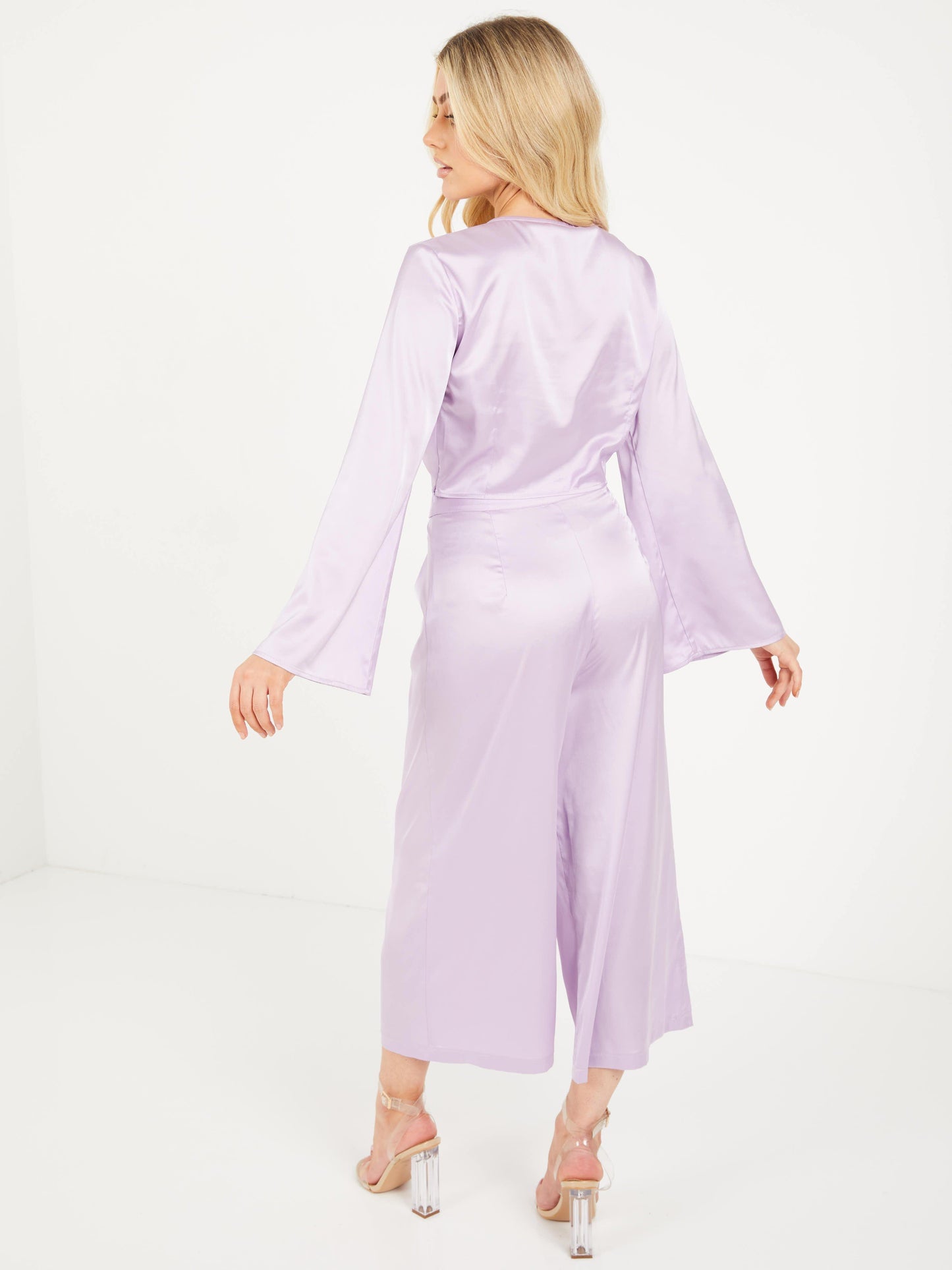 Satin Long Sleeves Tie Front Crop Top