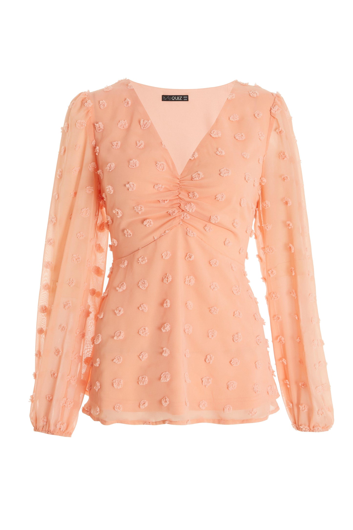 Coral Polka Dot Chiffon Top