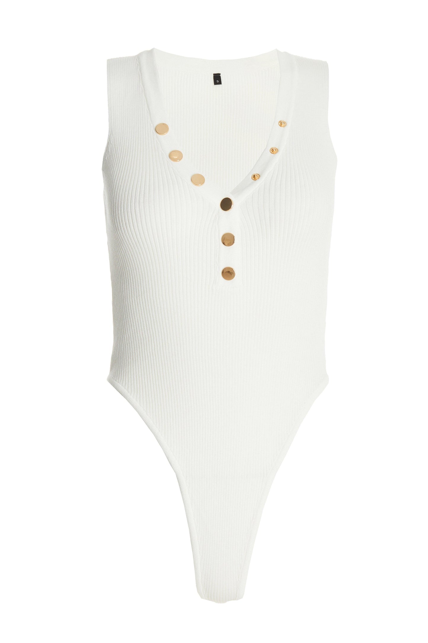 Cream Ribbed Button Bodysuit — XL