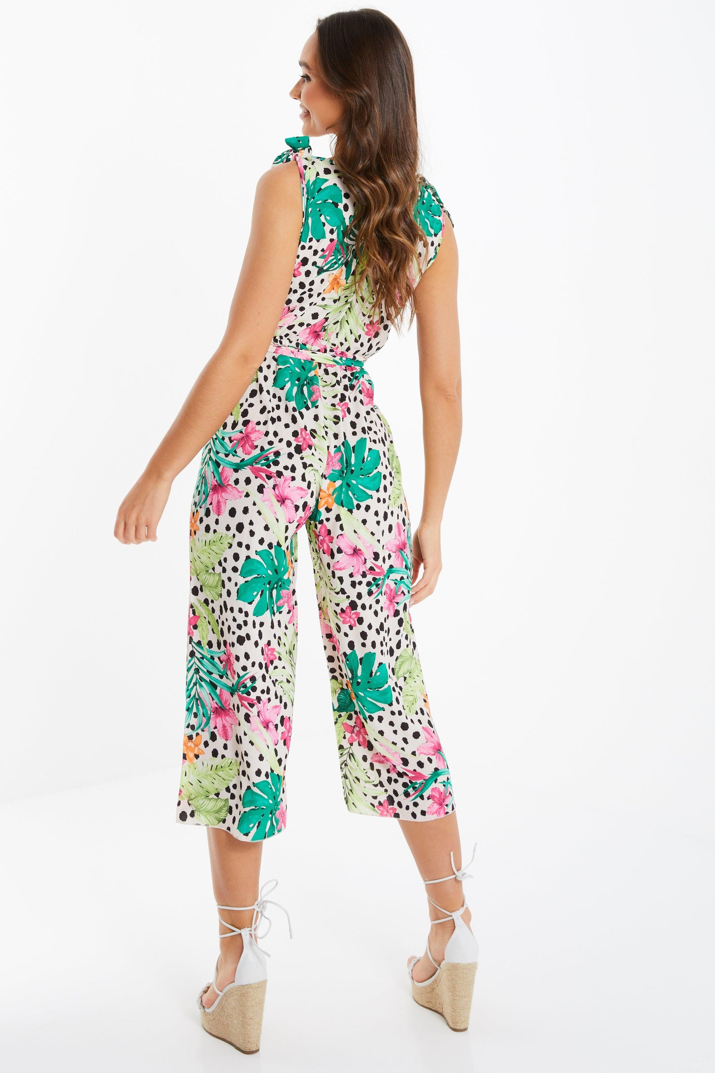 Multicoloured Tropical Print Culotte Jumpsuit