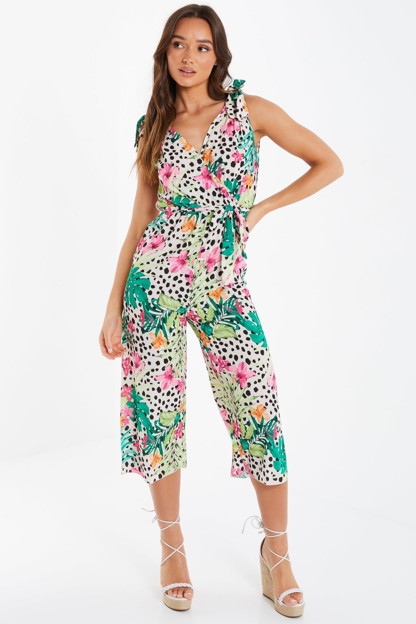 Multicoloured Tropical Print Culotte Jumpsuit