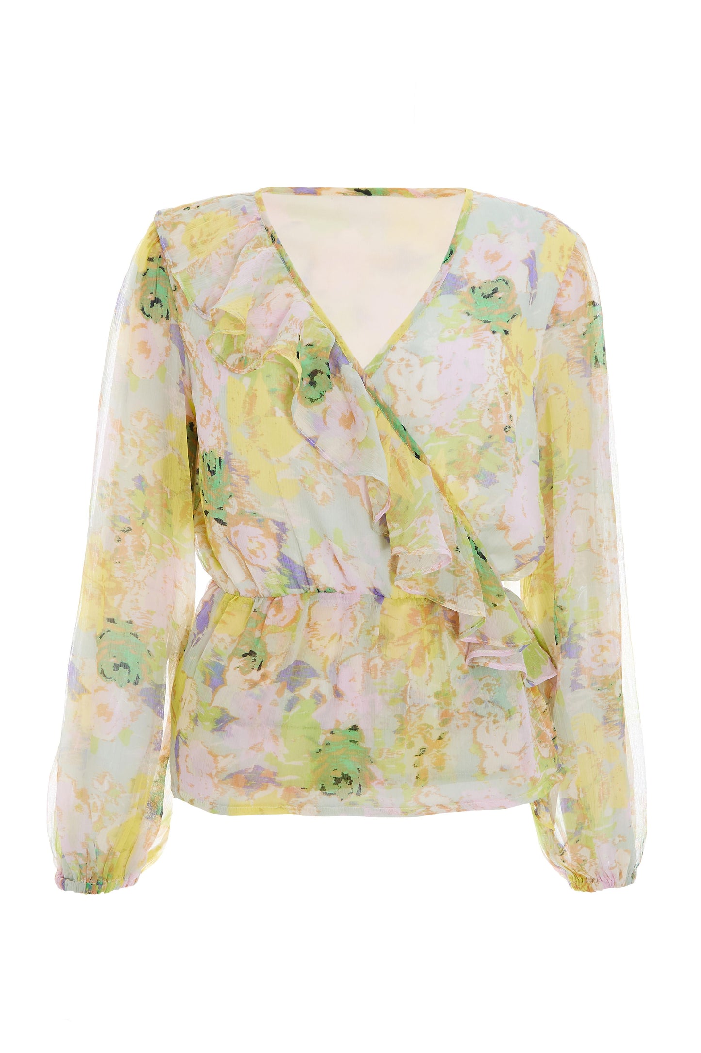 Yellow Floral Chiffon Peplum Top — 10