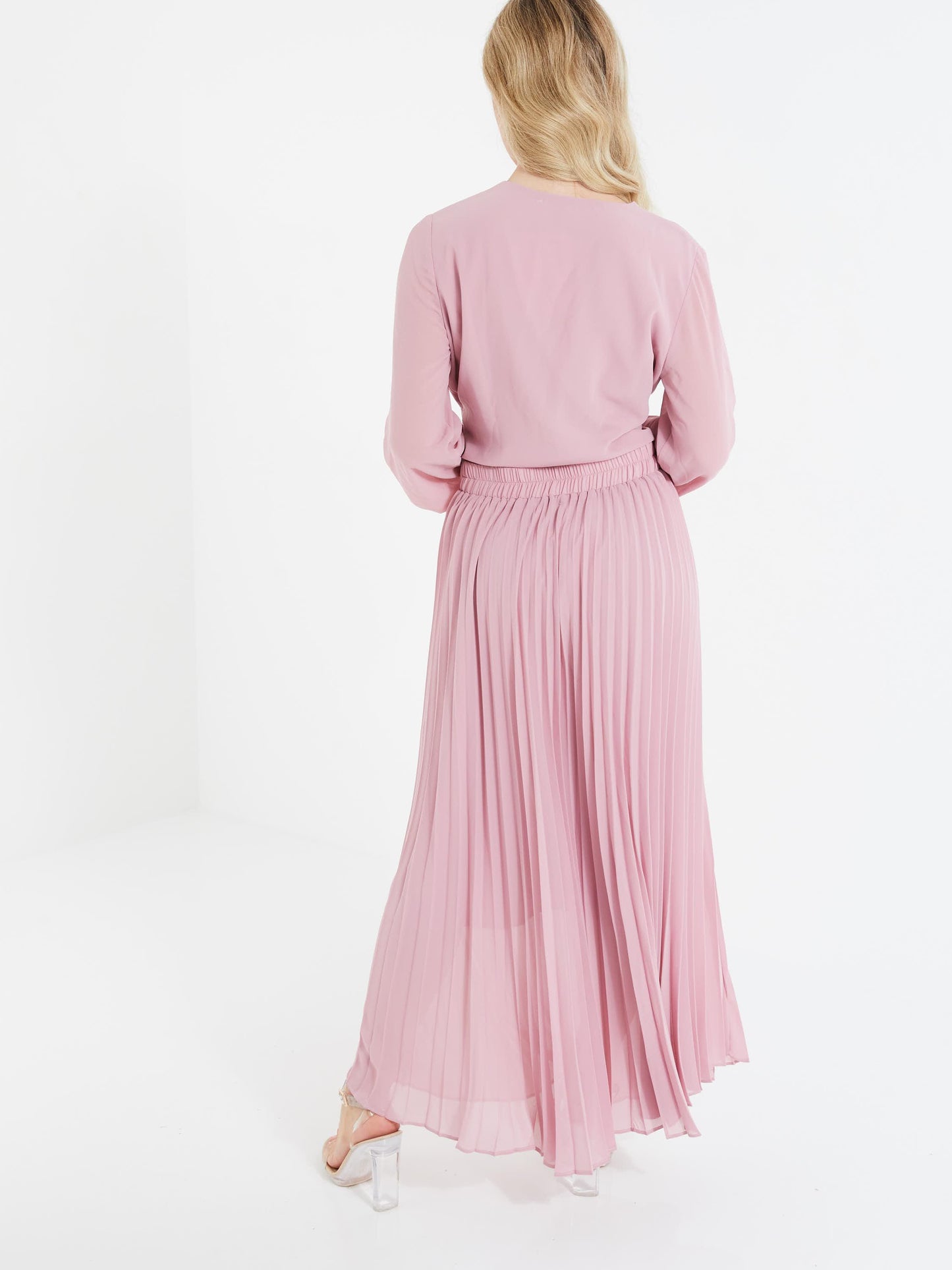 Pale Pink Chiffon Knot Crop Top