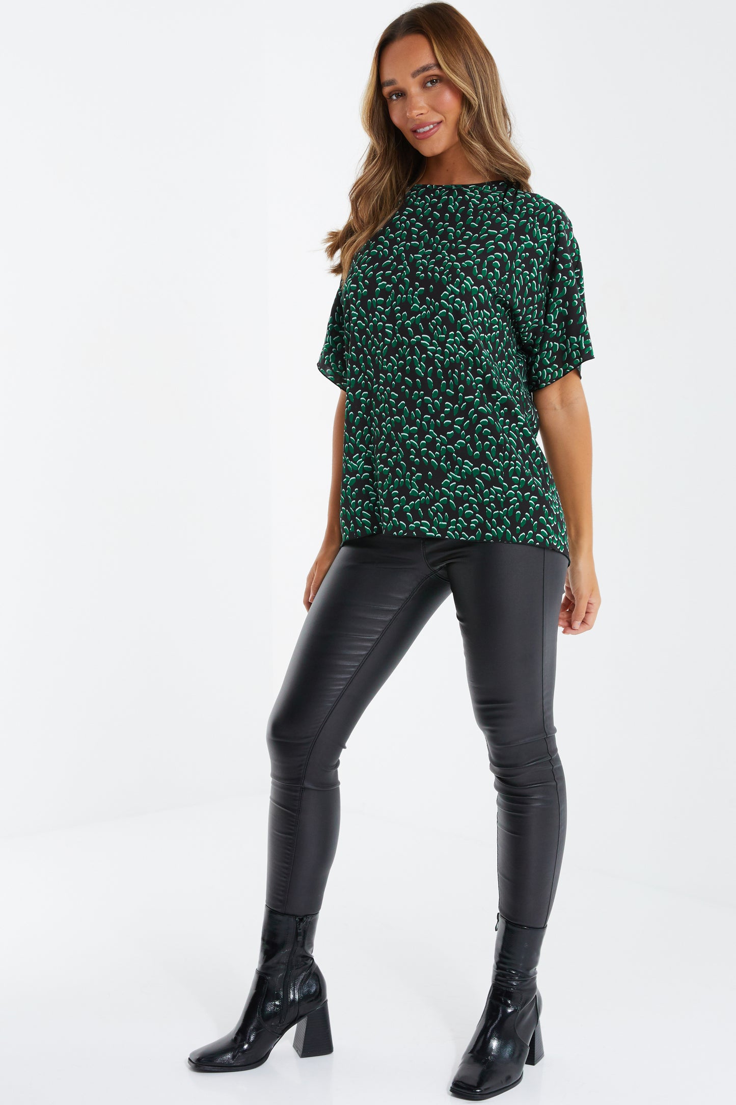 Black Green Animal Print Boxy Top
