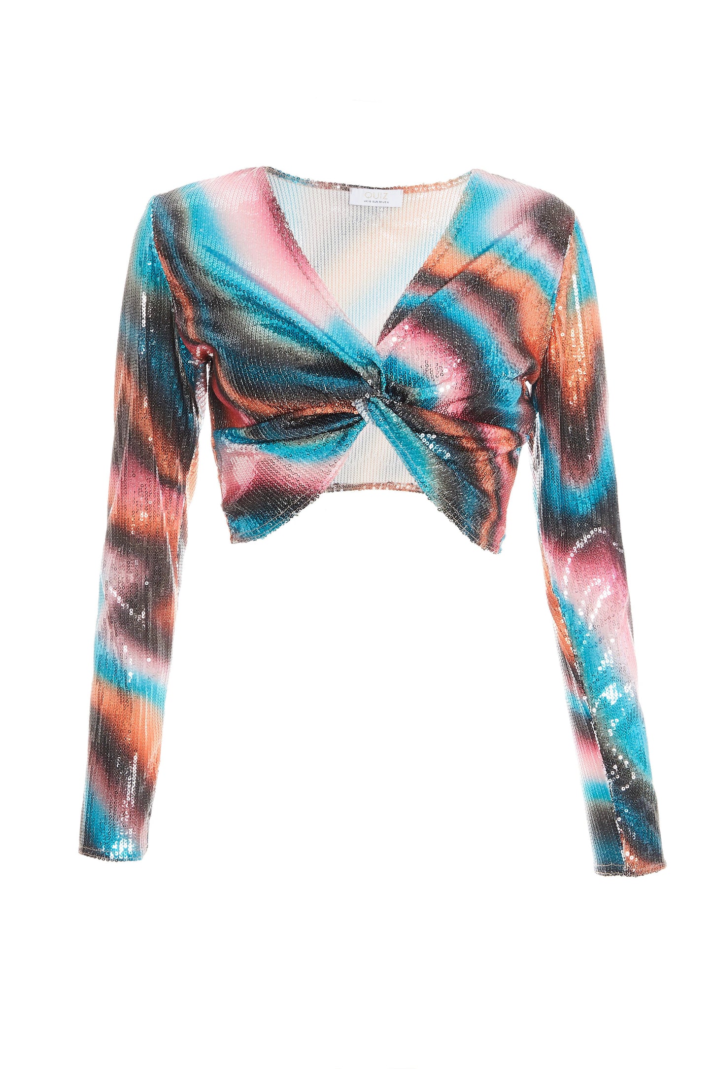 Multicoloured Sequin Marble Knot Crop Top