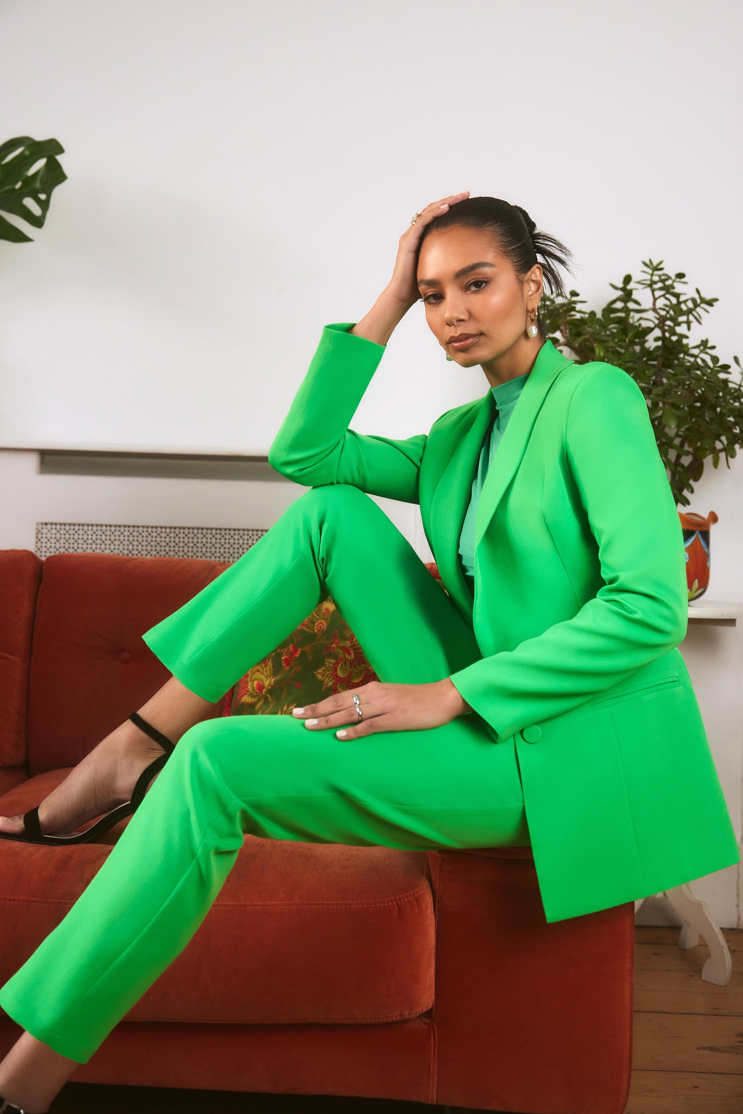 Bright Green High Waist Tailored Trousers