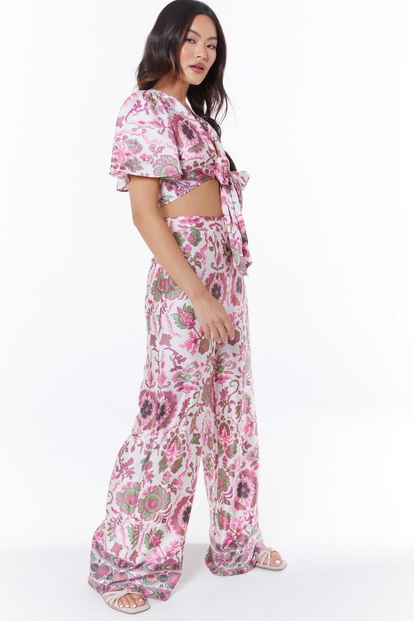 Pink Paisley Print Palazzo Trousers