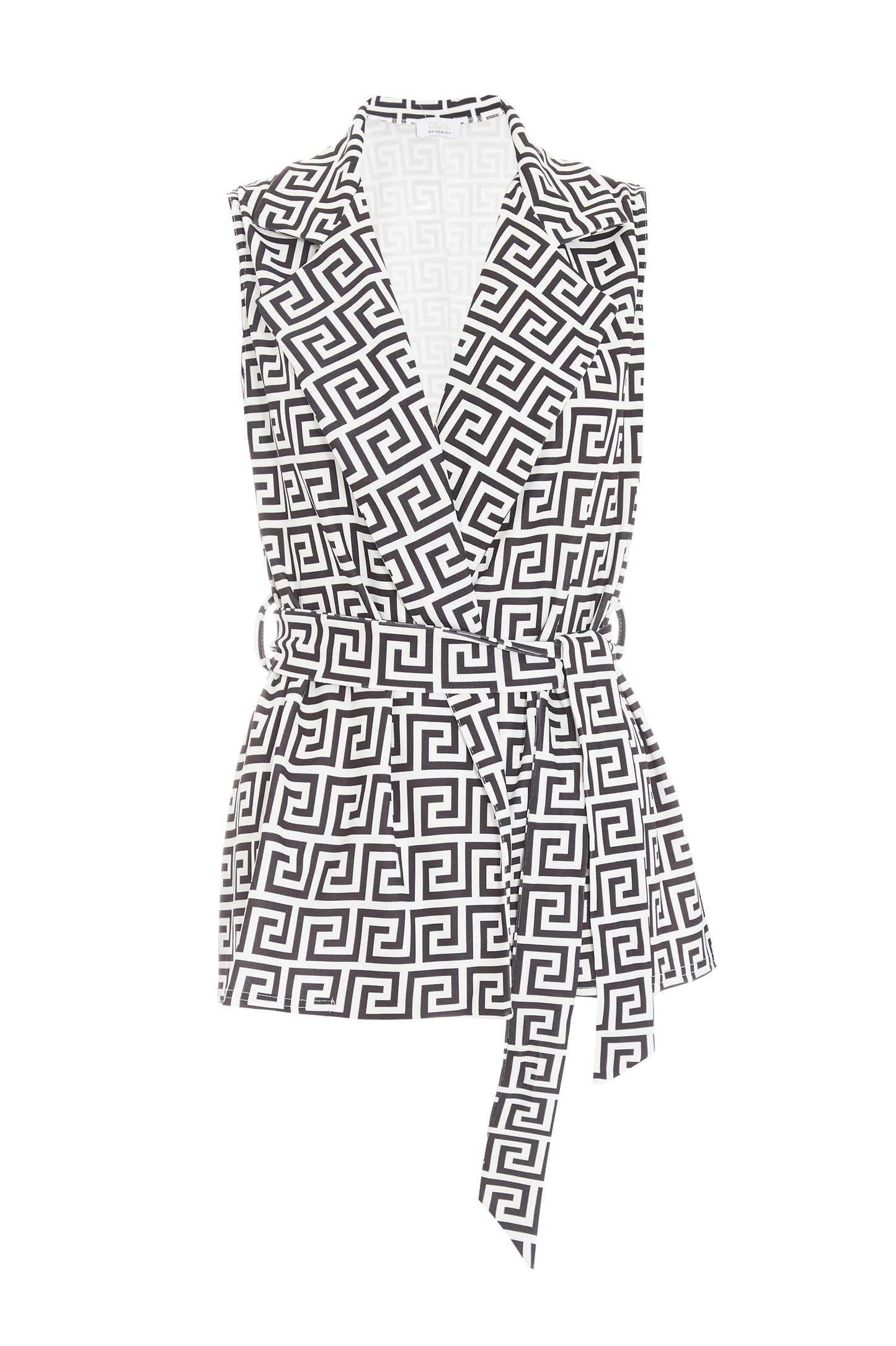 White Geometric Sleeveless Blazer