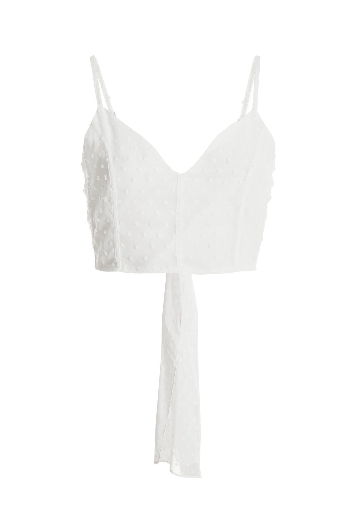 Cream Chiffon Dobby Tie Back Crop Top — 12
