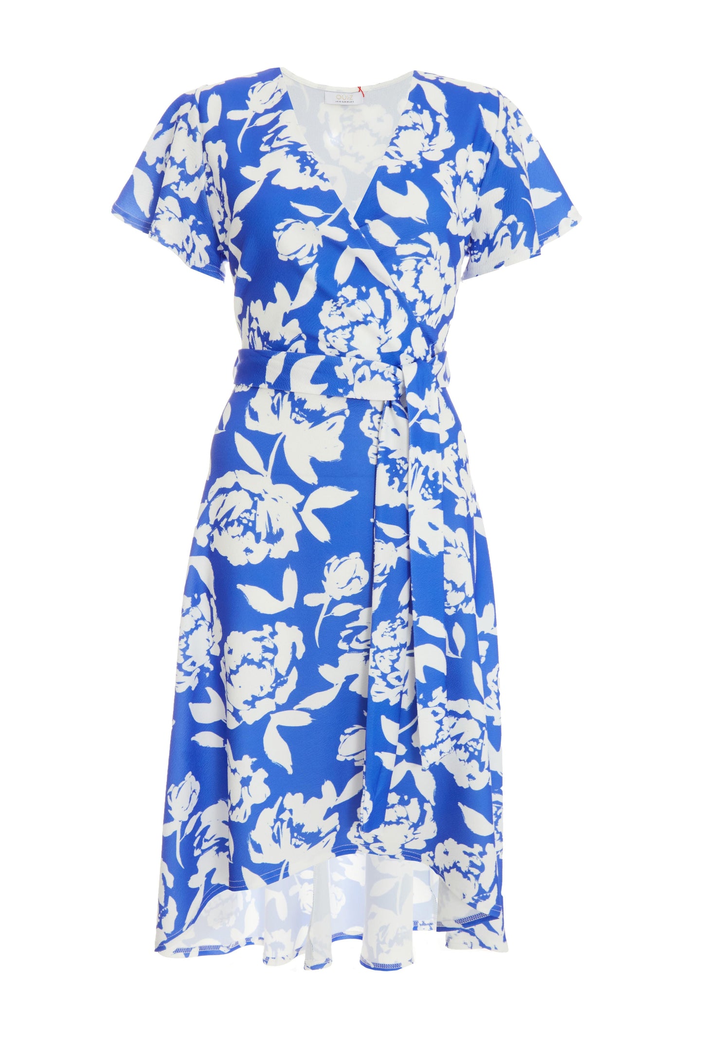 Blue Floral Wrap Dip Hem Midi Dress — 12