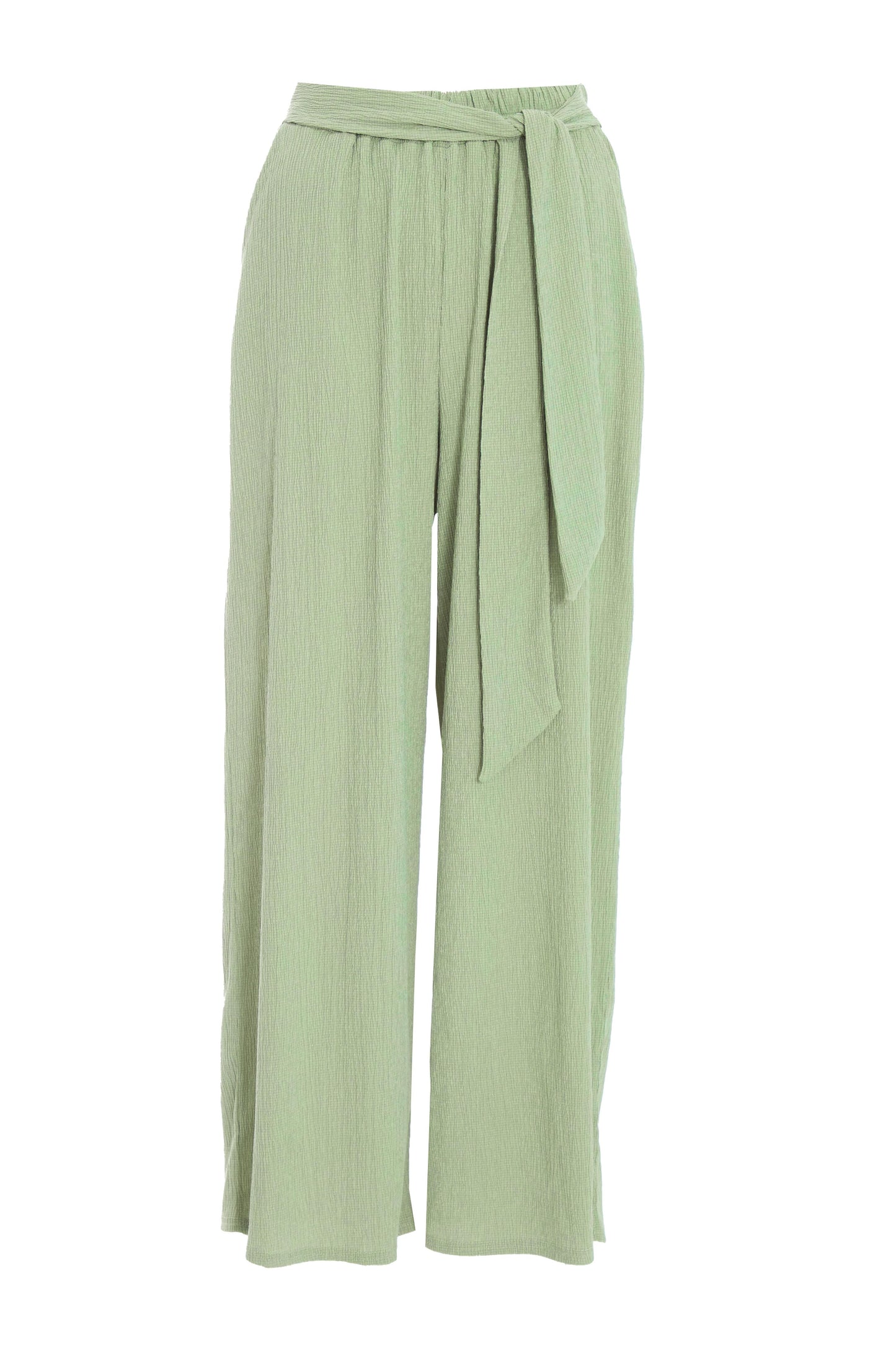 Khaki Crinkle Wide Leg Trousers — S Small 6