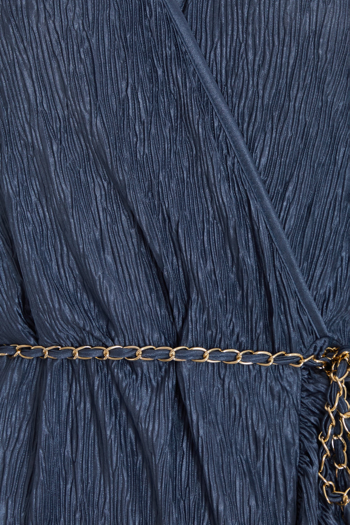Dark Blue Plisse Wrap Chain Dress