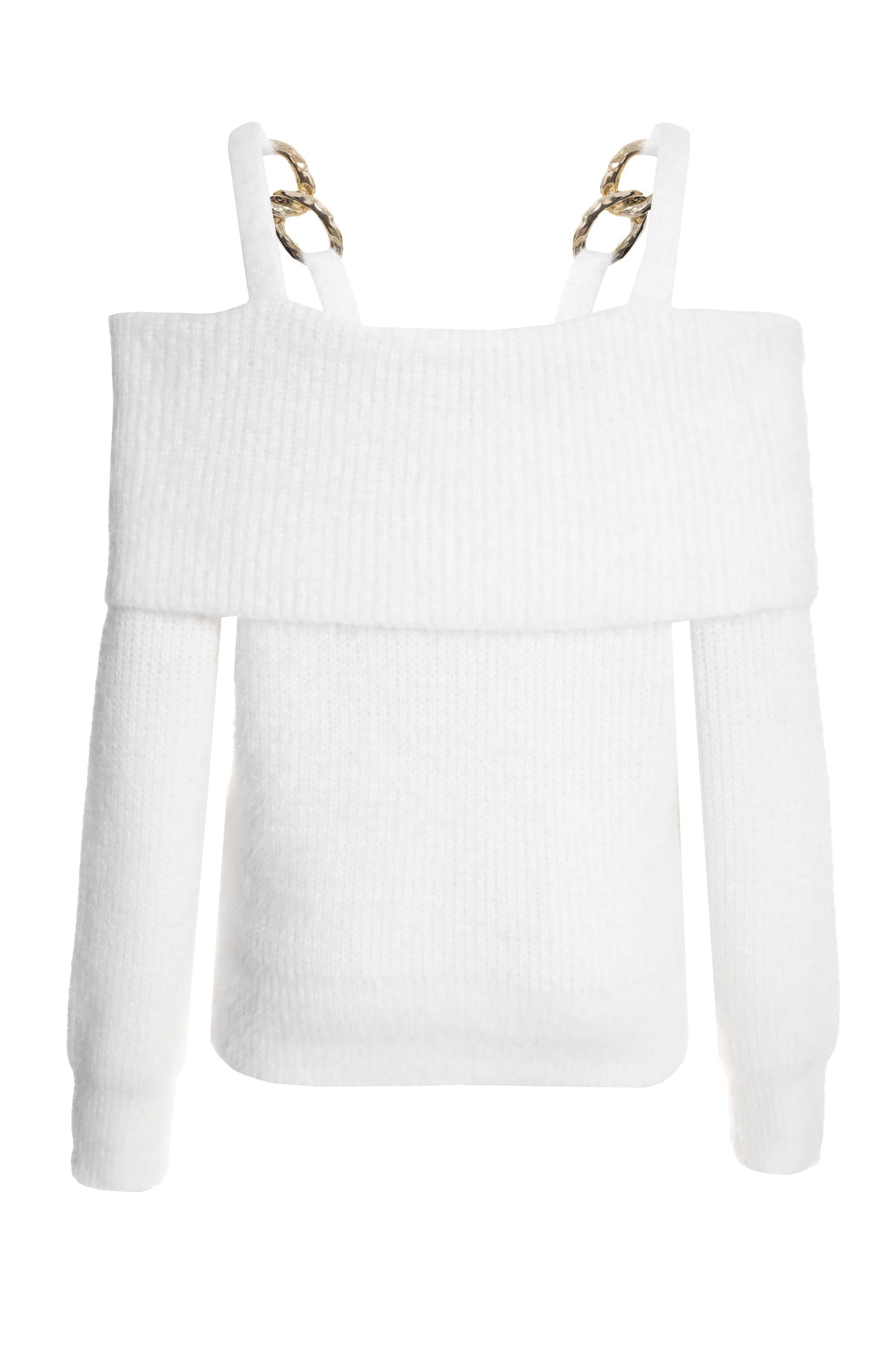 Cream Knit Fluffy Off Shoulder Jumper — L