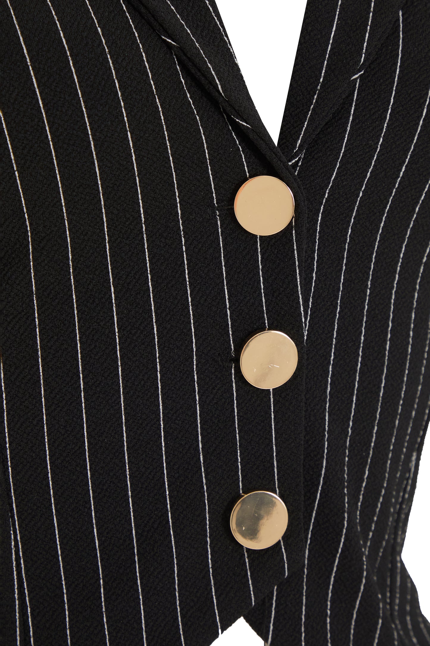 Black/White Crepe Pin Stripe Button Detail Waist Coat