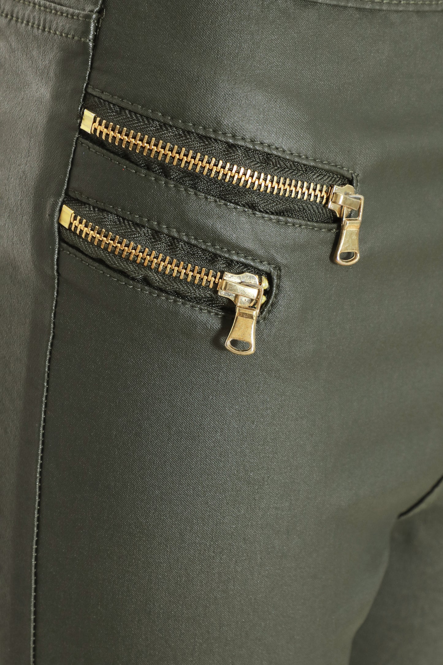 Petite Khaki Zip High Waist Detailed Legging