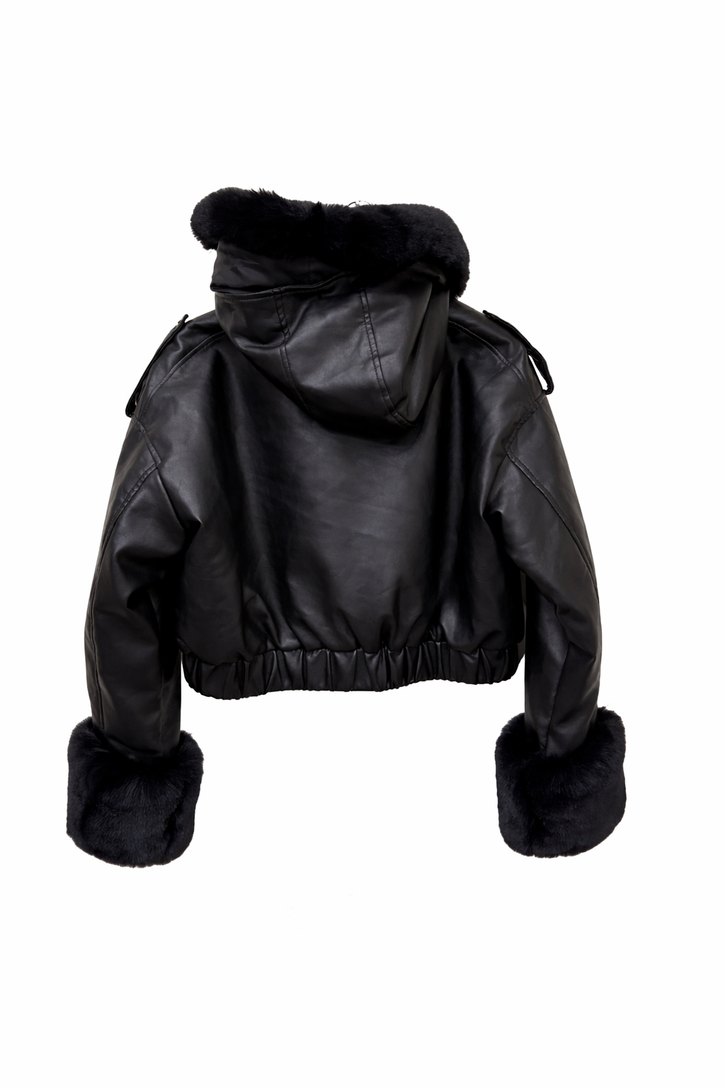 Black Leather Faux Fur Bomber Jacket