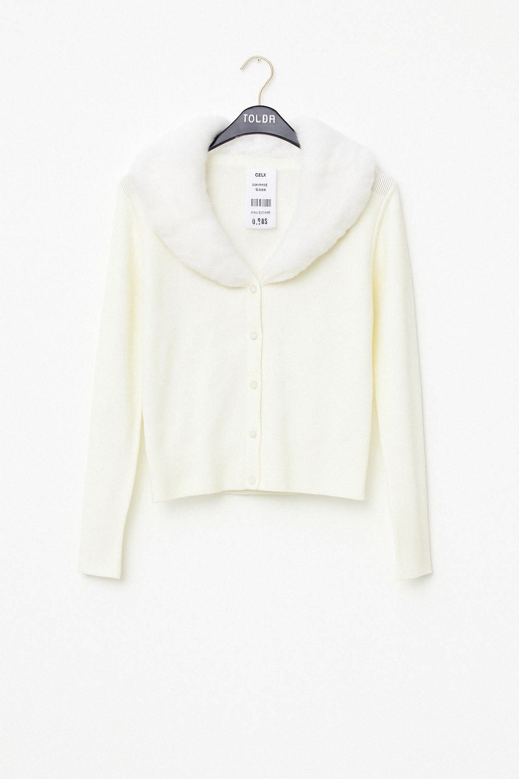 CREAM KNT FUR COLR L.SLV CROP CARDI