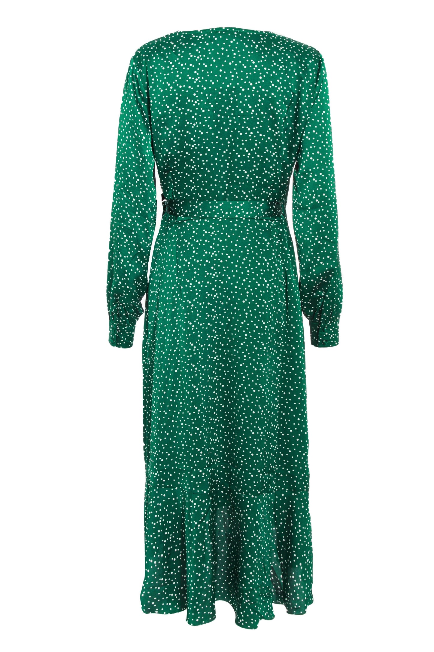 Green Spot Print Wrap Midi Dress