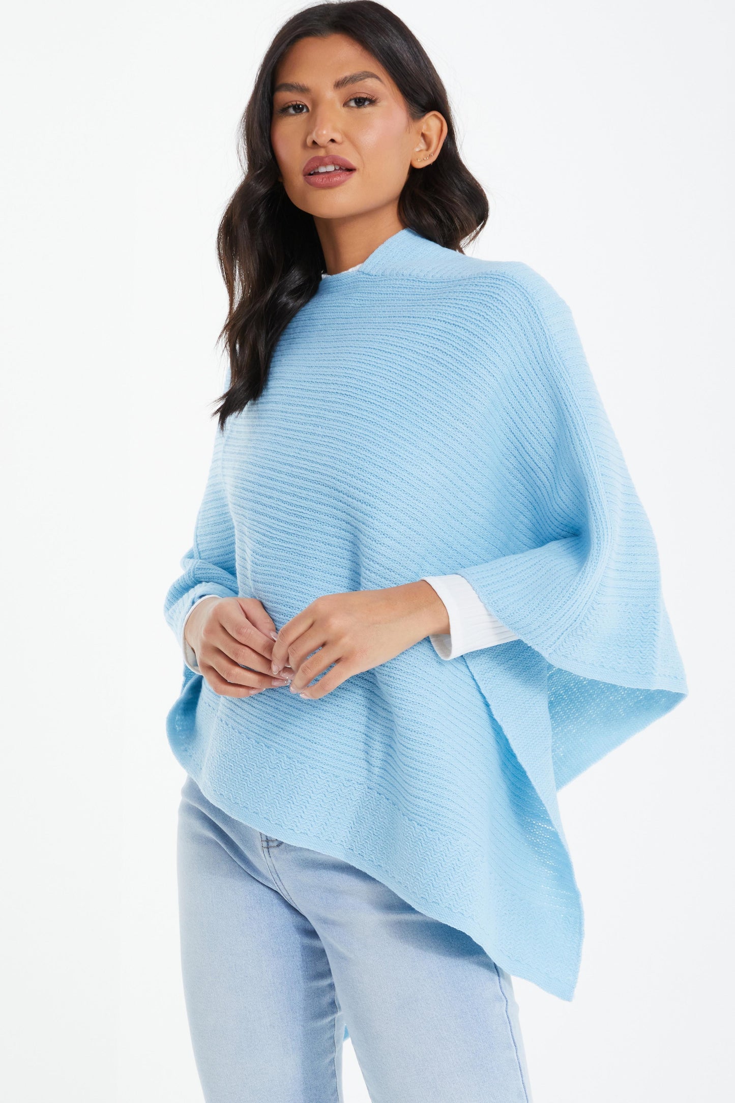 Light Blue Ribbed Poncho