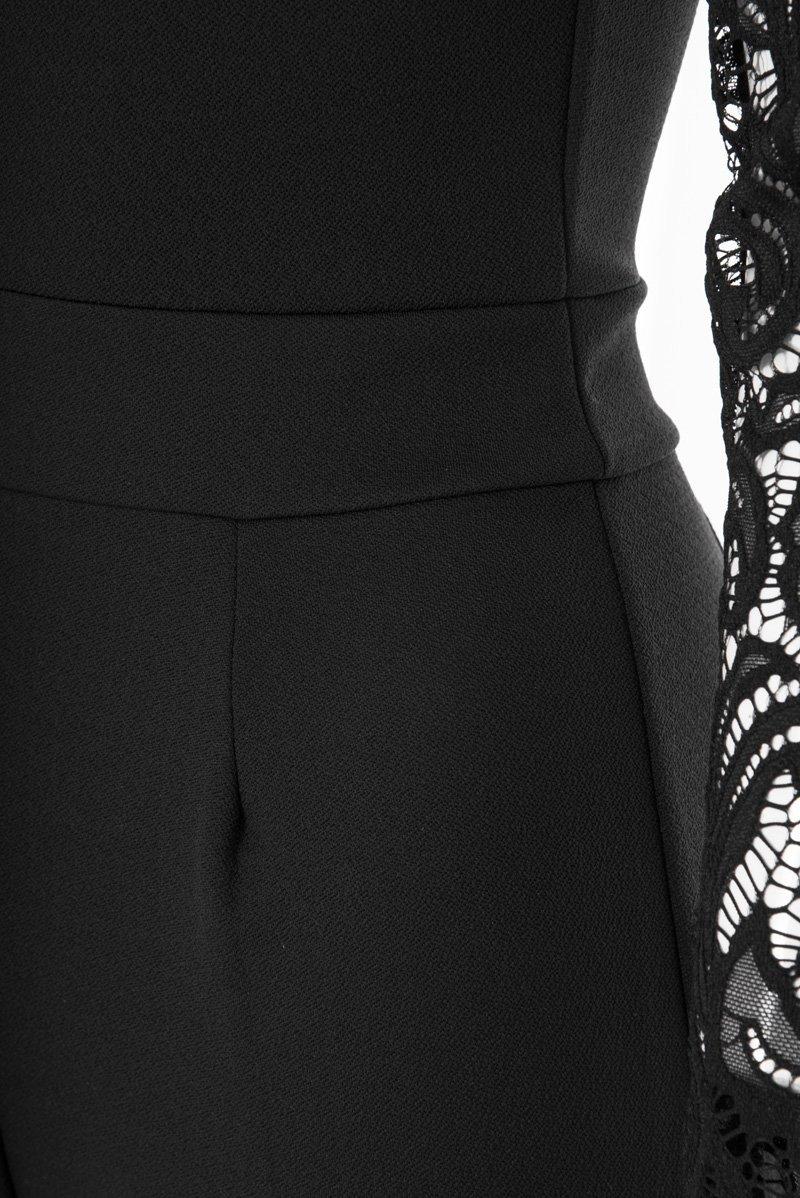 Black Crepe Lace Long Sleeves Turt Neck Jumpsuit