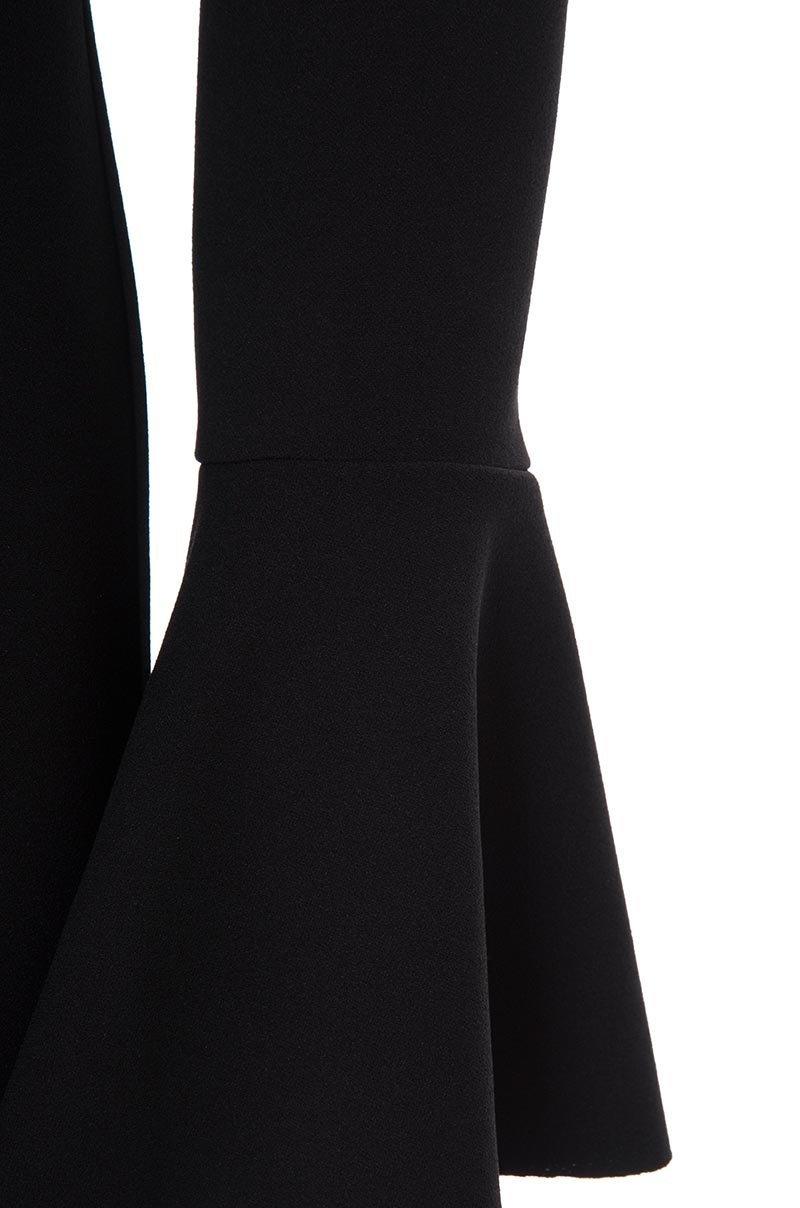 Black Crop Shoulder Frill Sleeves Bodycon Dress