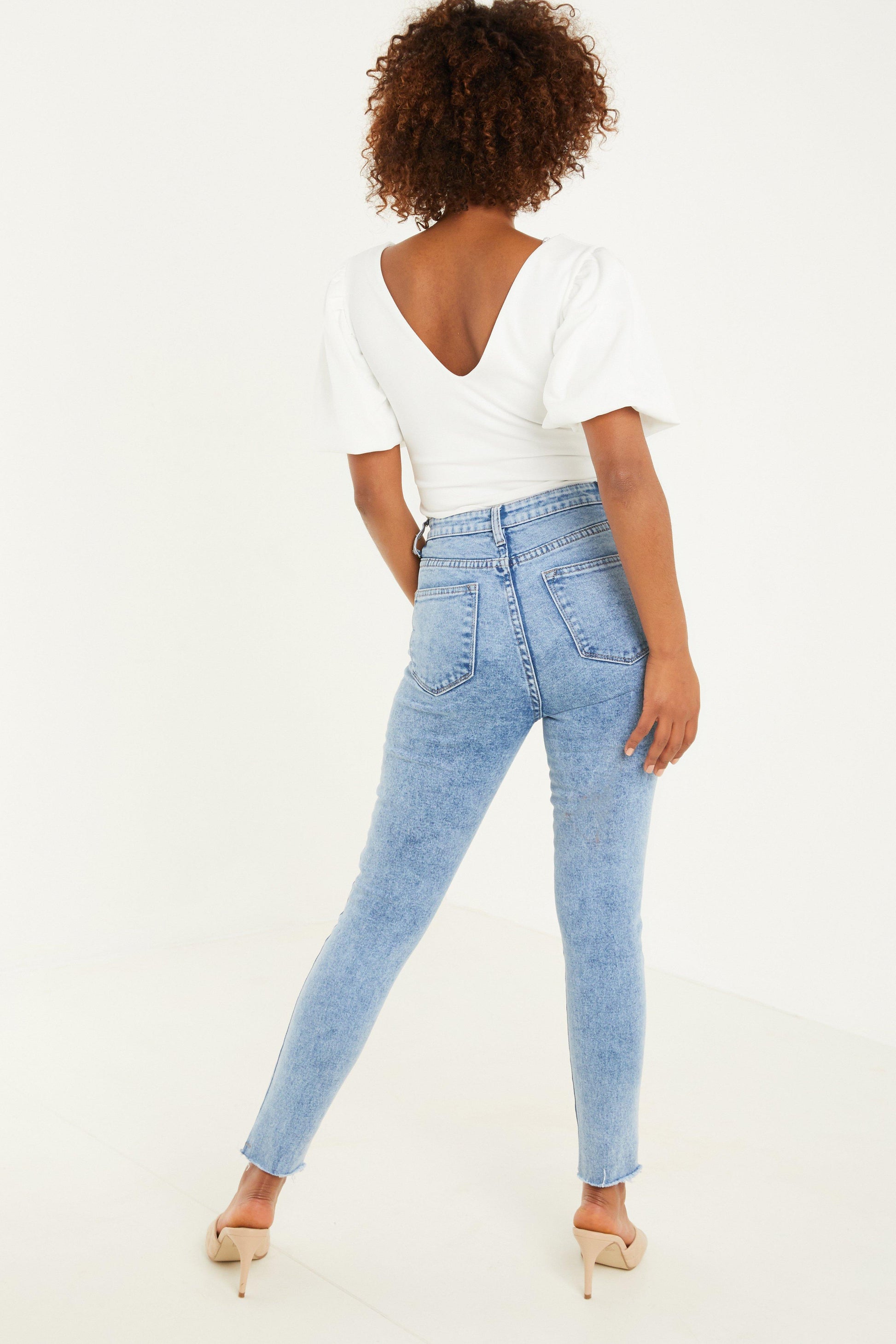 Cream Puff Sleeves Bodysuit — 16 / White