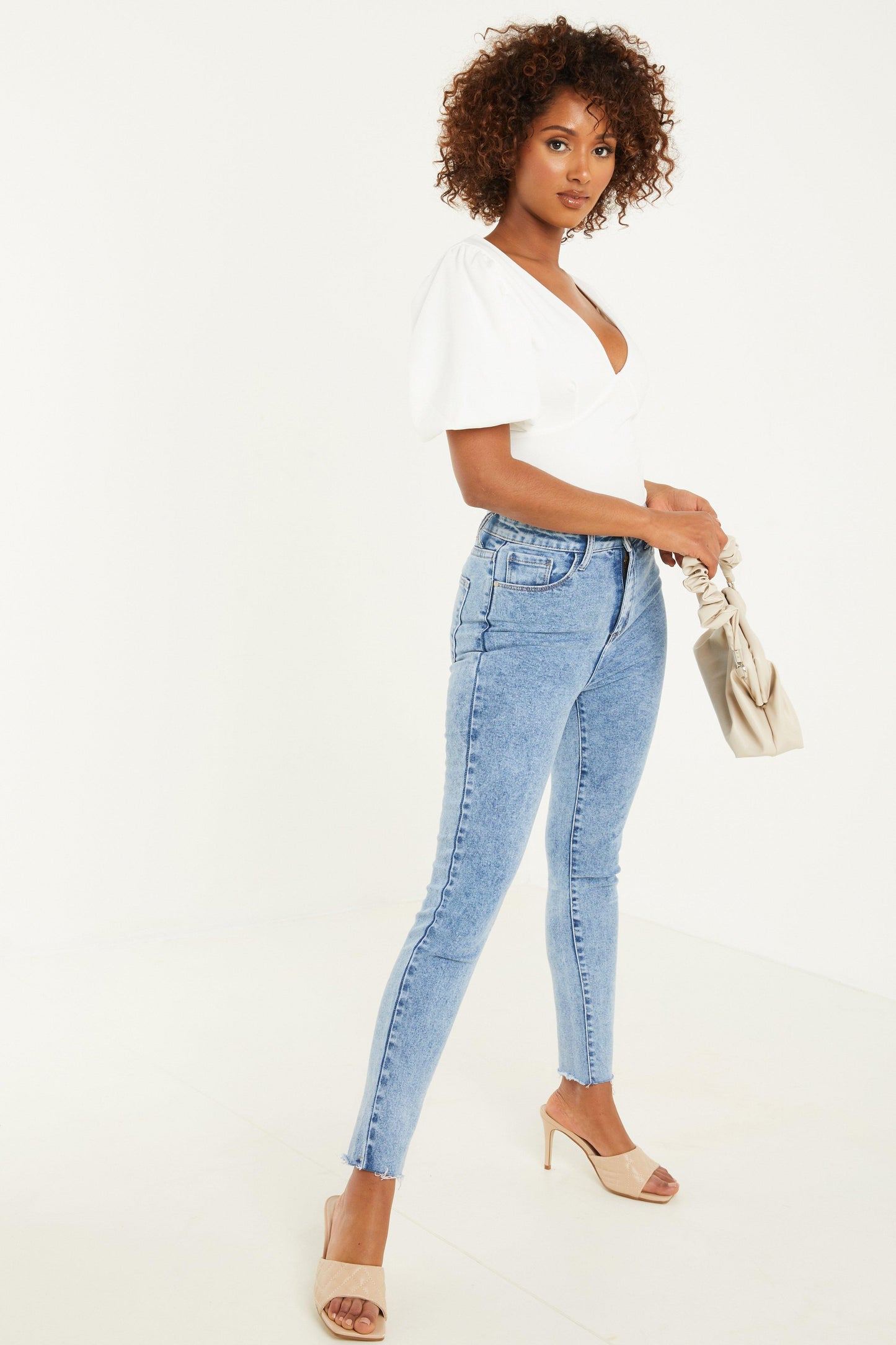 Cream Puff Sleeves Bodysuit — 14 / White