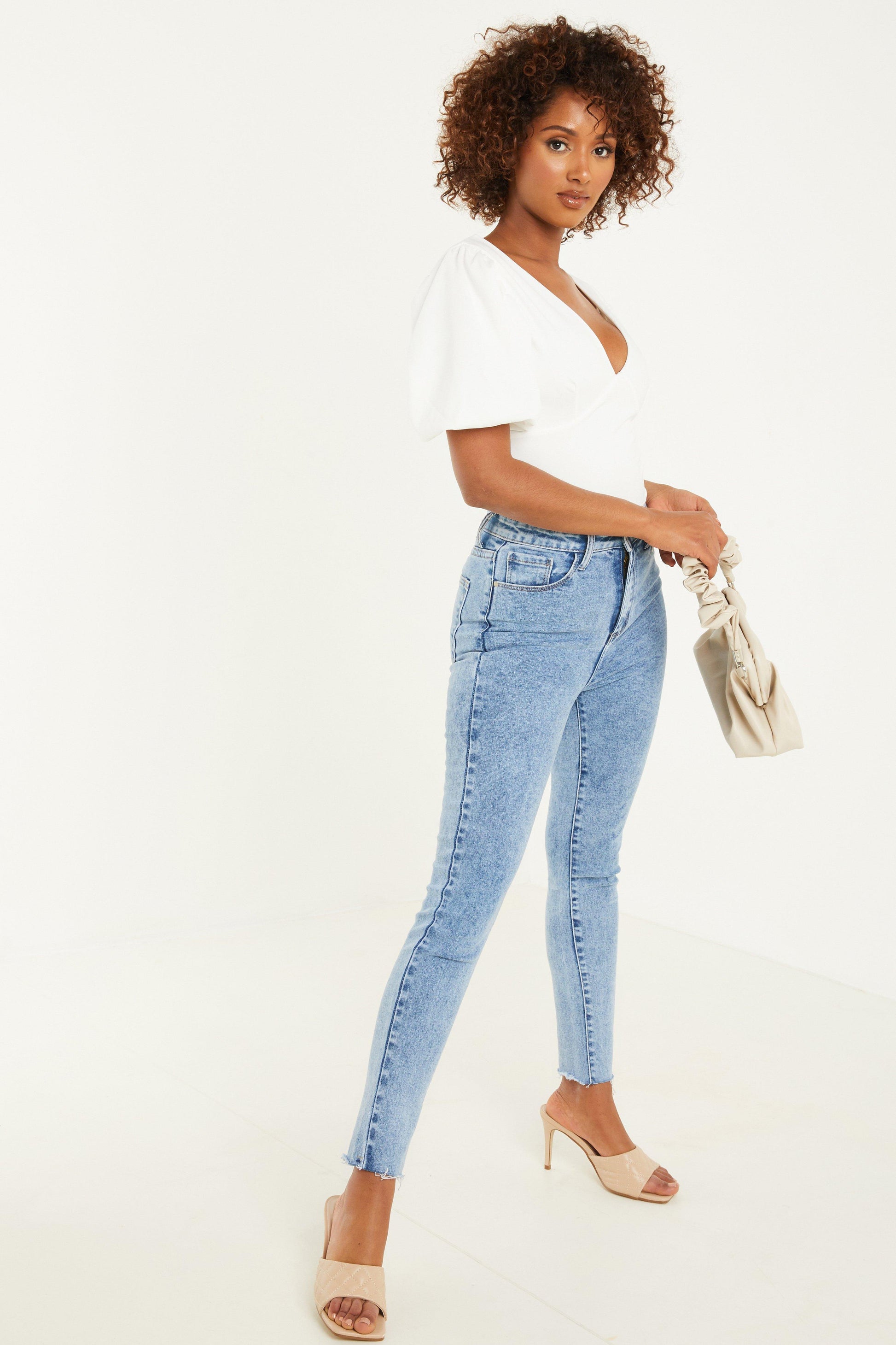 Cream Puff Sleeves Bodysuit — 14 / White