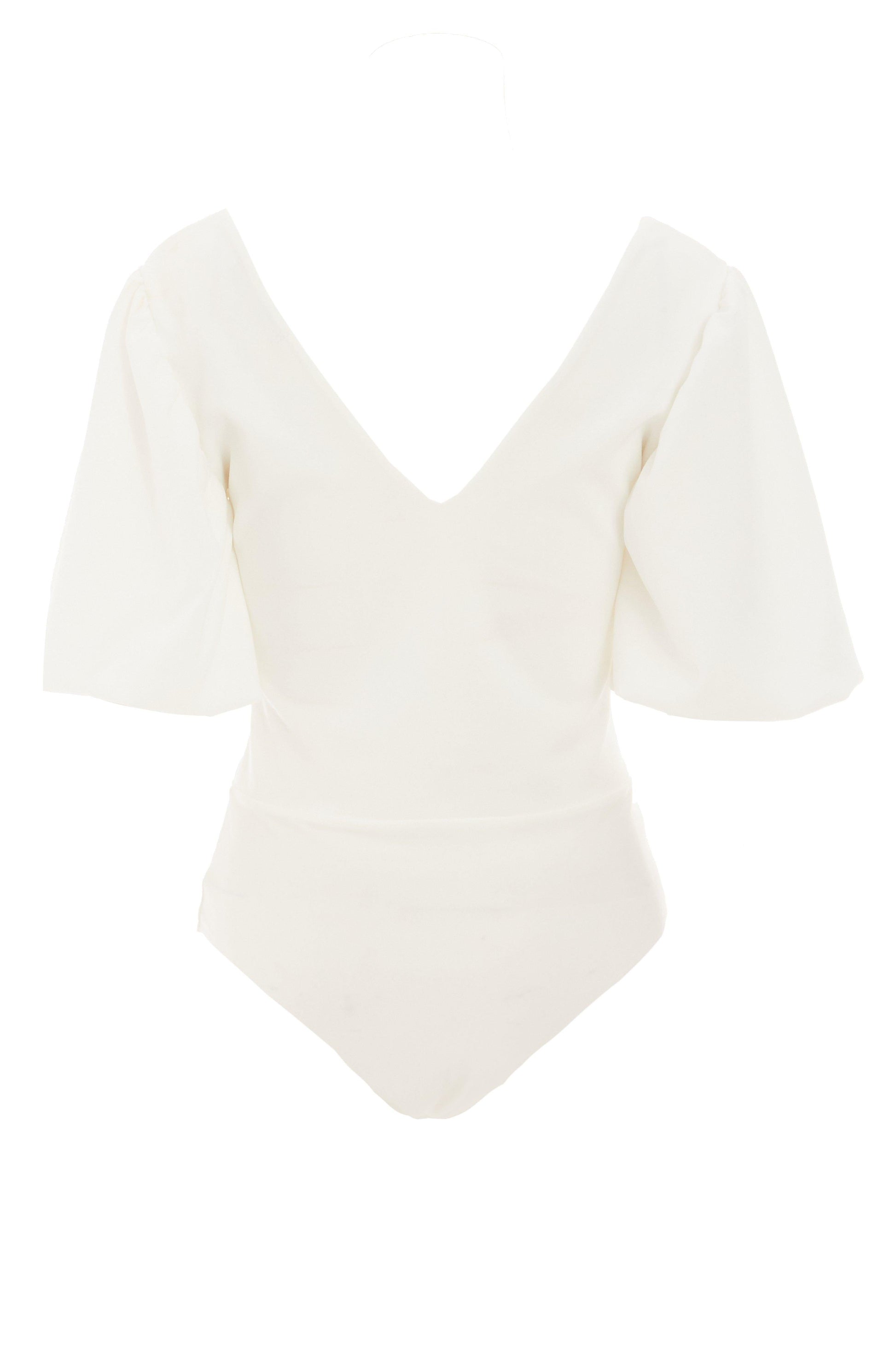 Cream Puff Sleeves Bodysuit — 12 / White
