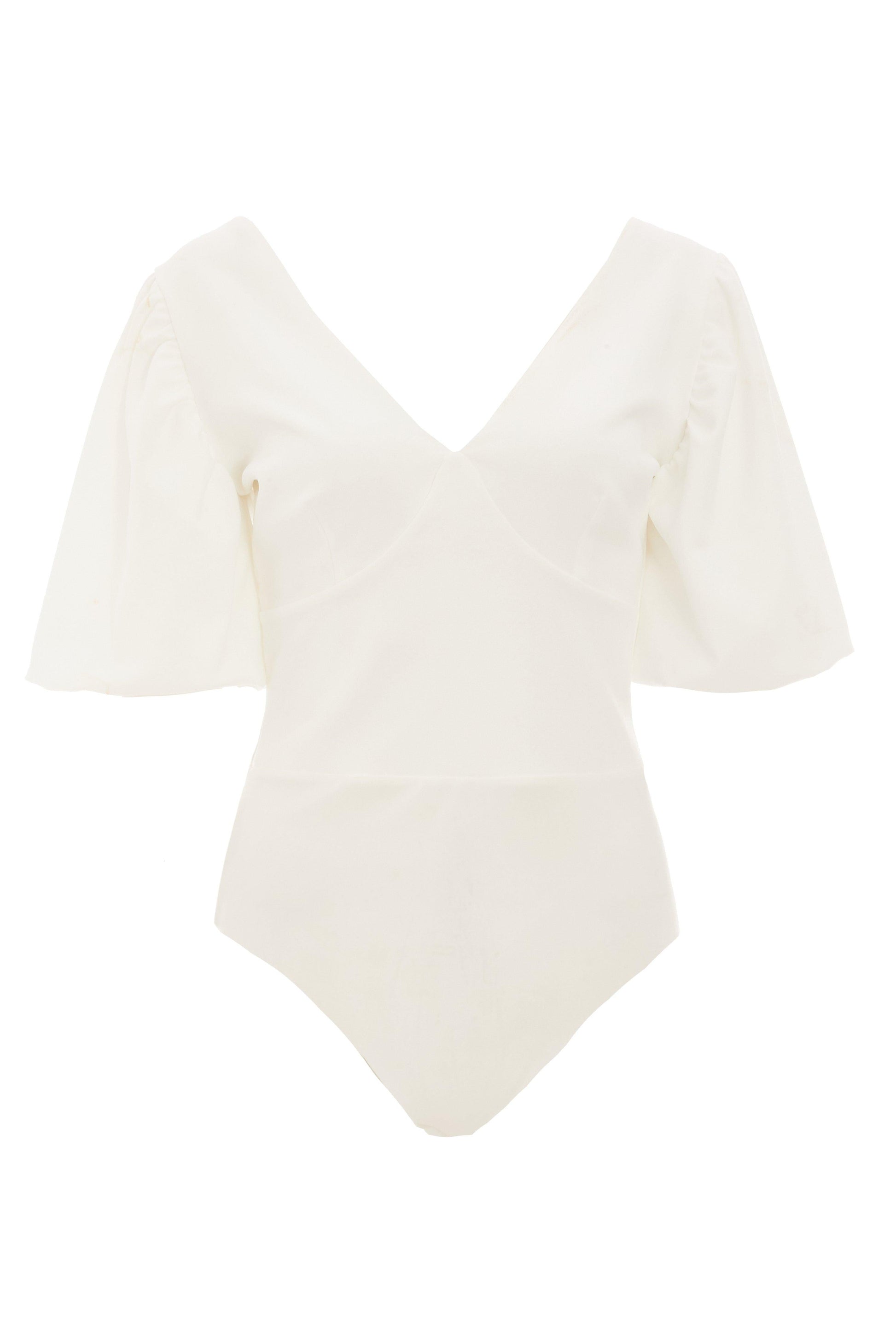 Cream Puff Sleeves Bodysuit — 12 / White