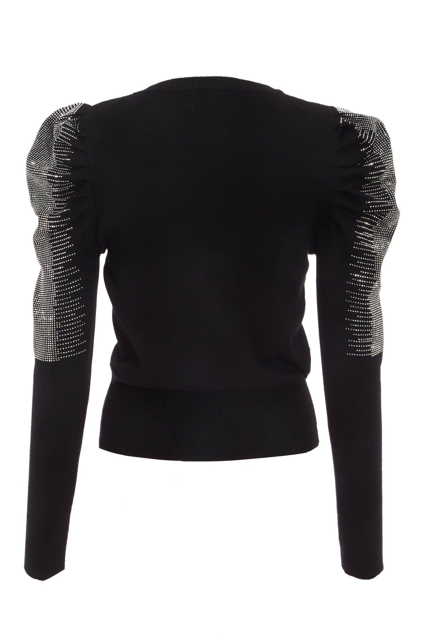 Black Knitted Diamante Puff Sleeve Jumper