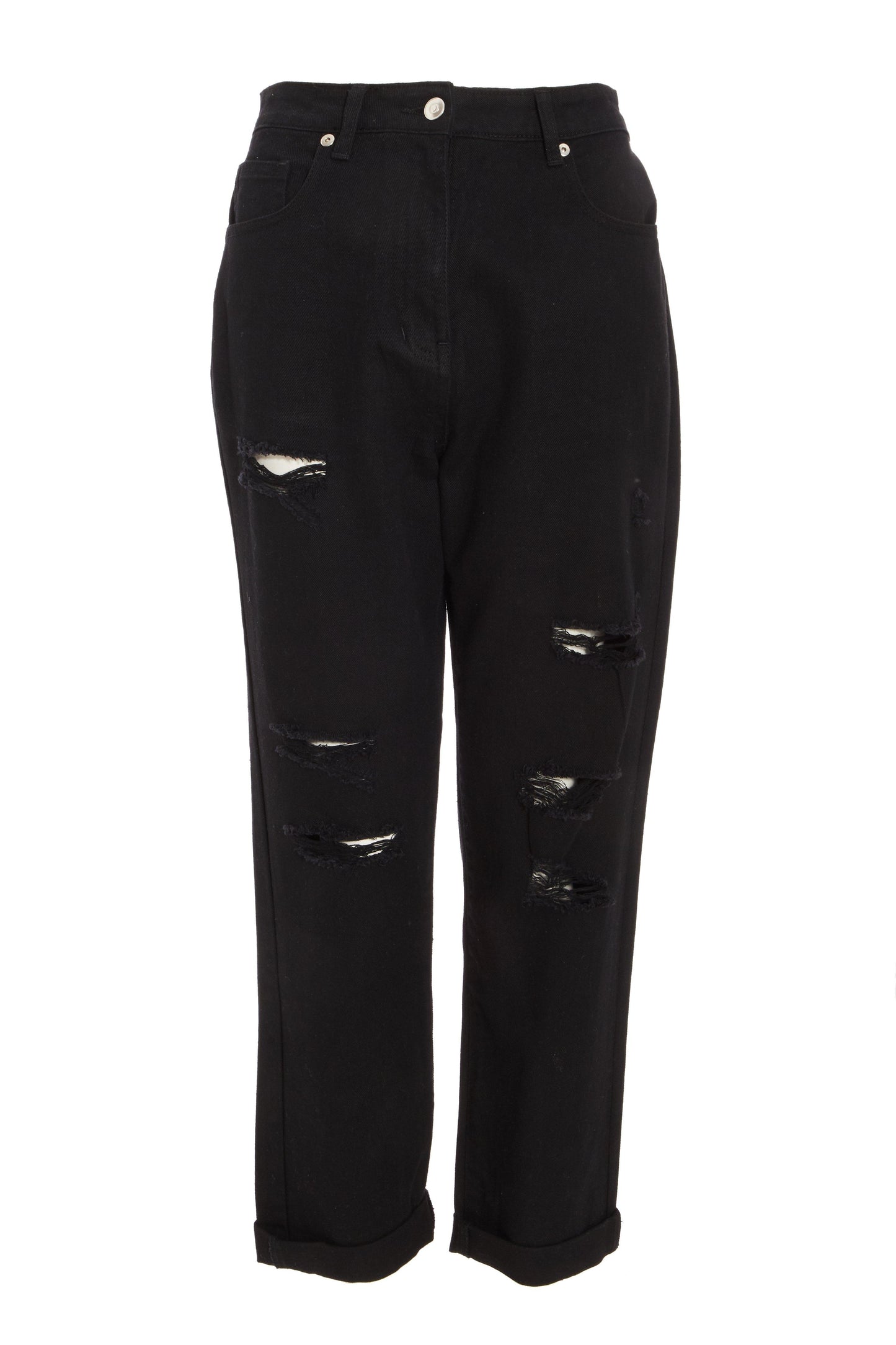 Black Denim Ripped Straight Leg Jeans — 8