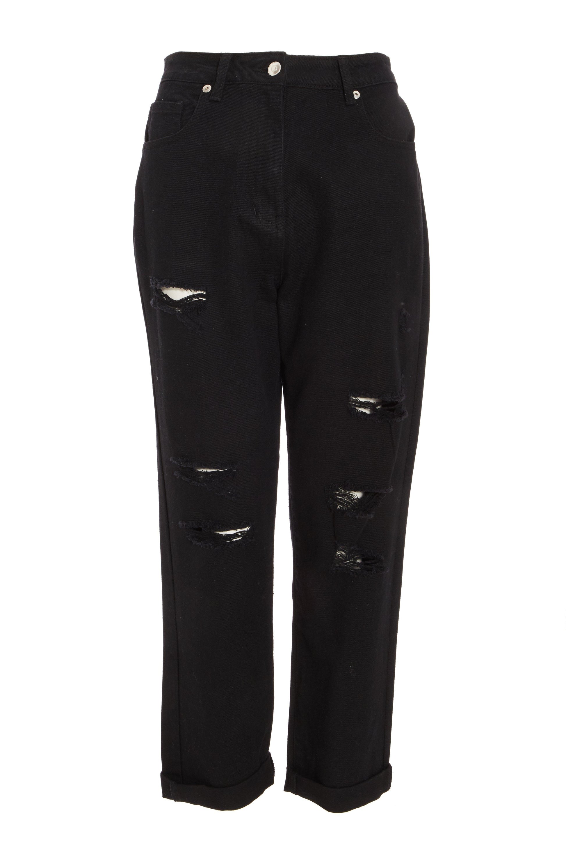 Black Denim Ripped Straight Leg Jeans — 8