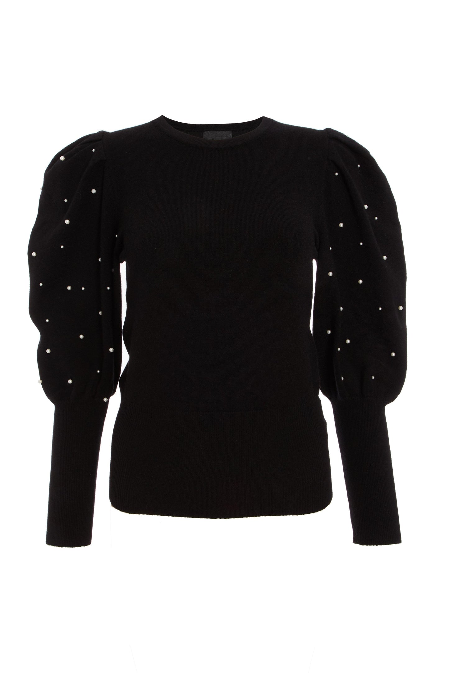 Black Knitted Pearl Puff Sleeve Jumper