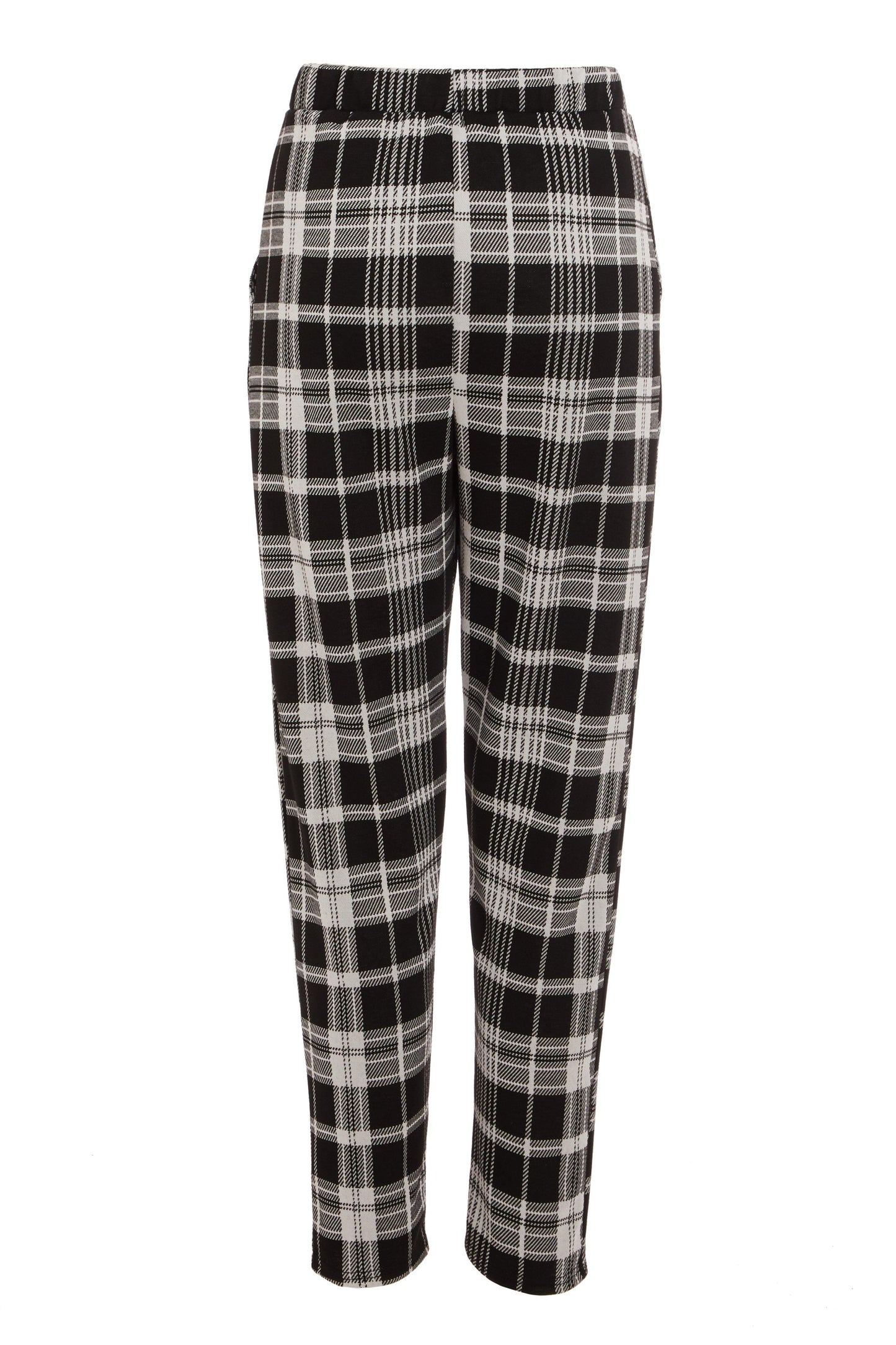 Black Check Button Detail Trousers