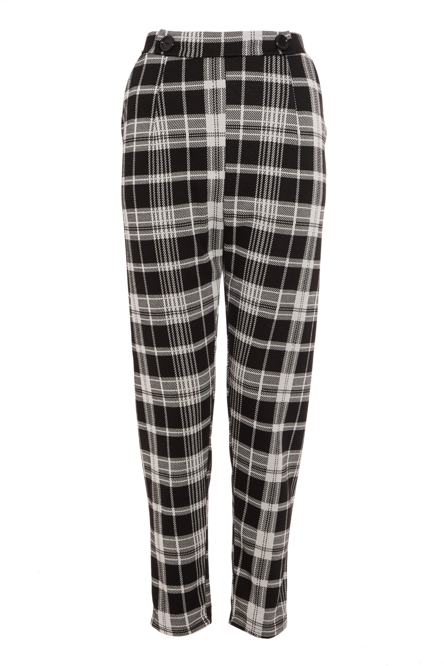 Black Check Button Detail Trousers