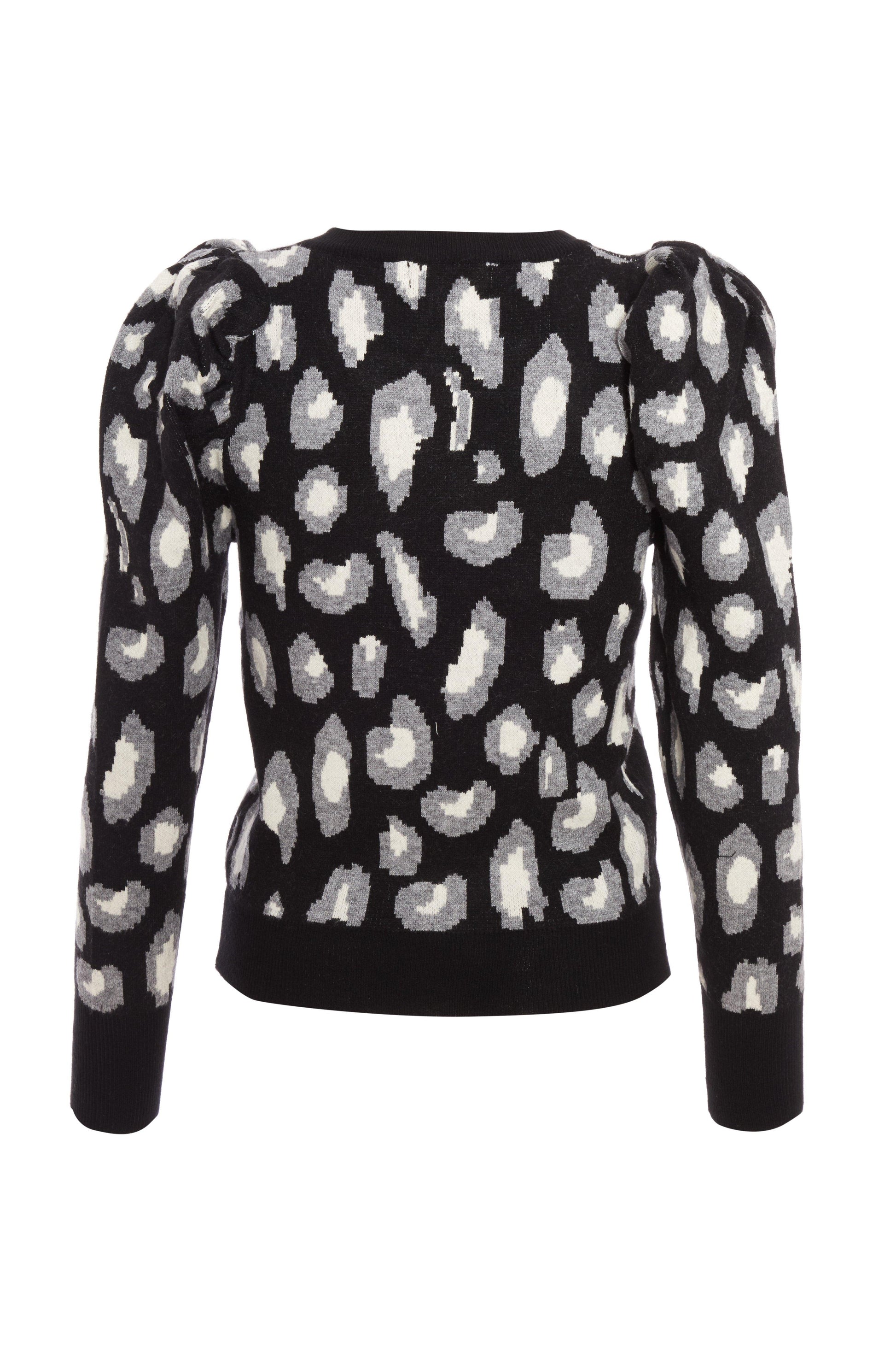 Black Knitted Leopard Print Jumper — M