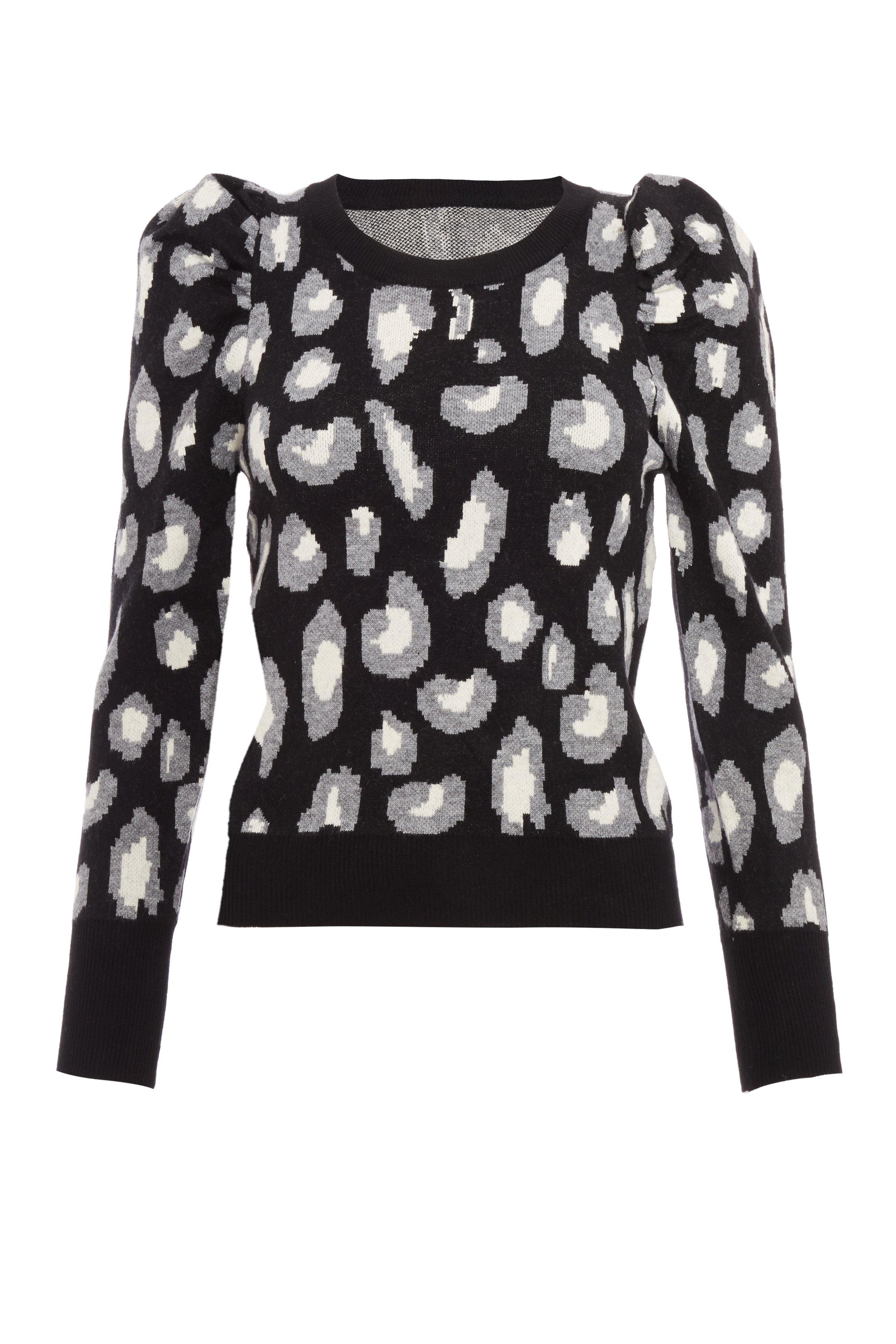 Black Knitted Leopard Print Jumper — M